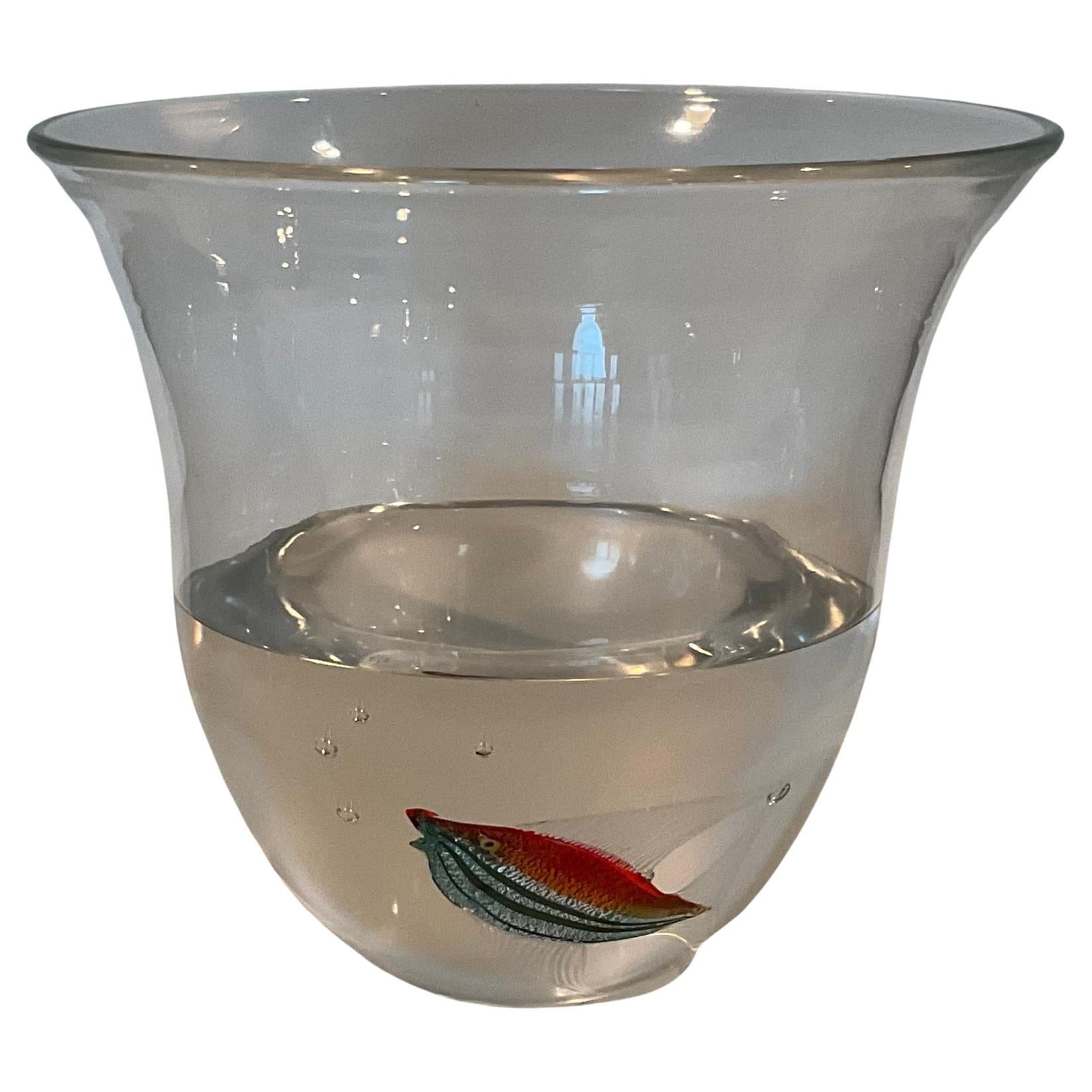 Pino Signoretto Murano Art Glass Aquarium Vase signed by the artist dated 1985  For Sale