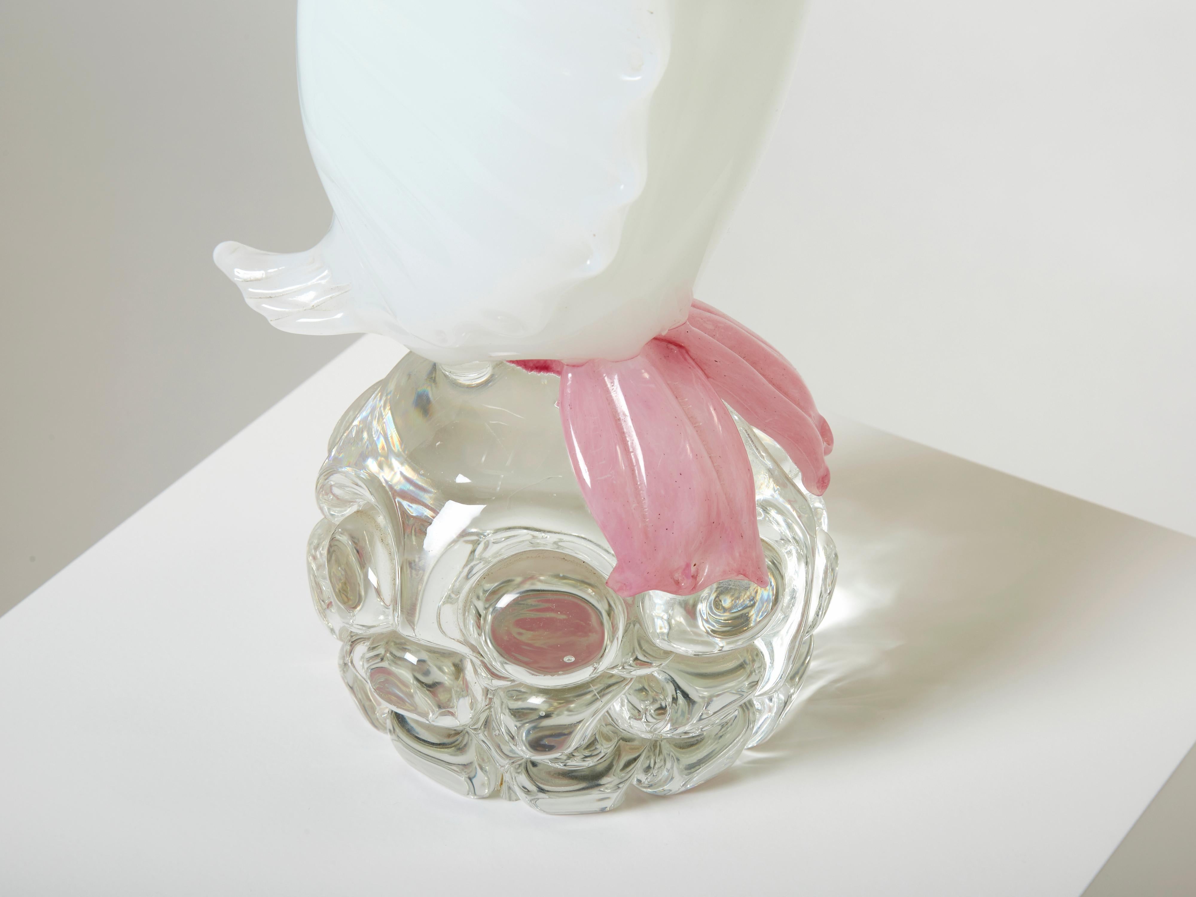 Crystal Pino Signoretto Pelican Murano Glass Sculpture 1970
