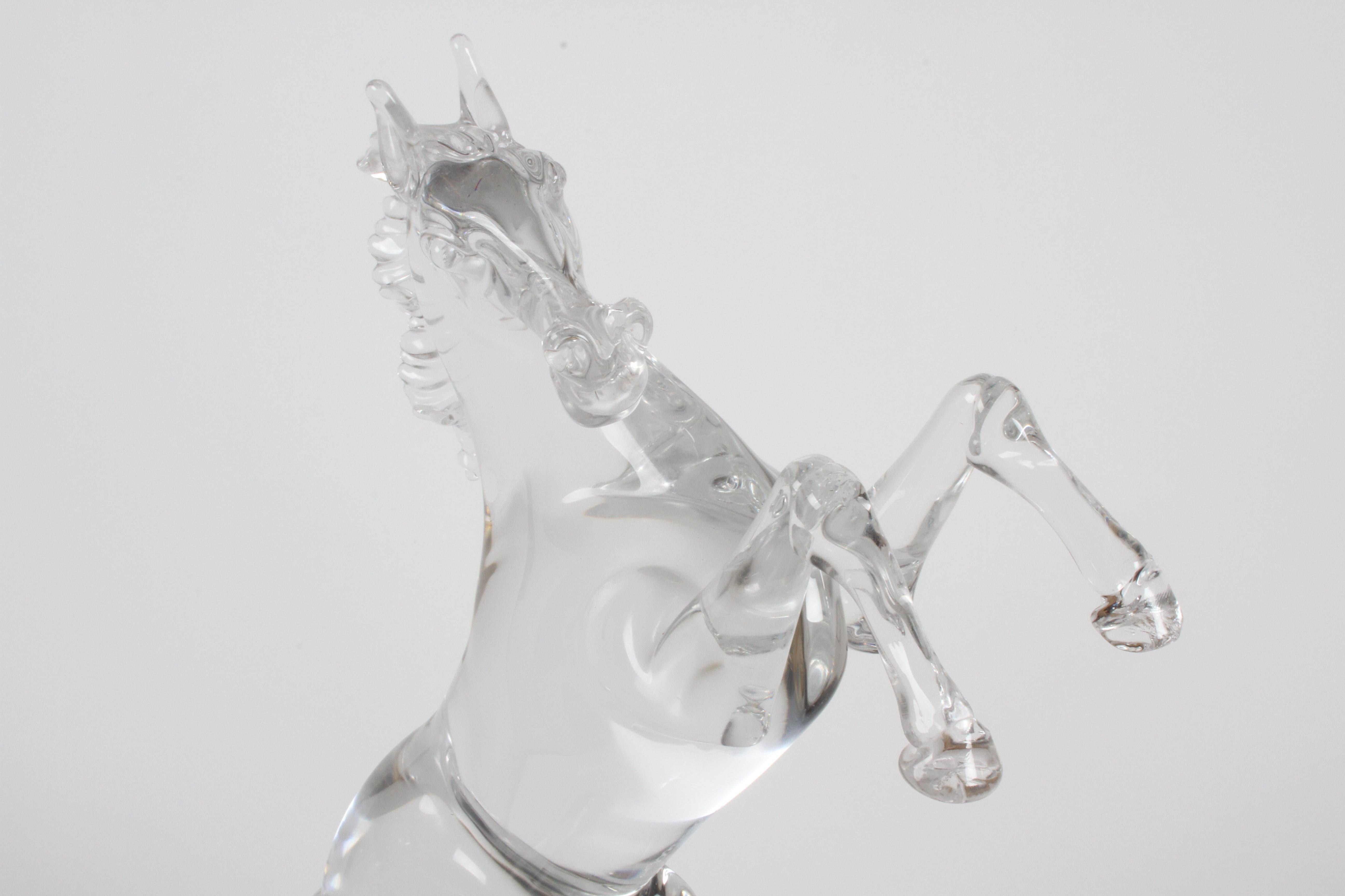 Pino Signoretto Signed Clear Murano Italian Glass Reared Up Horse Sculpture 1