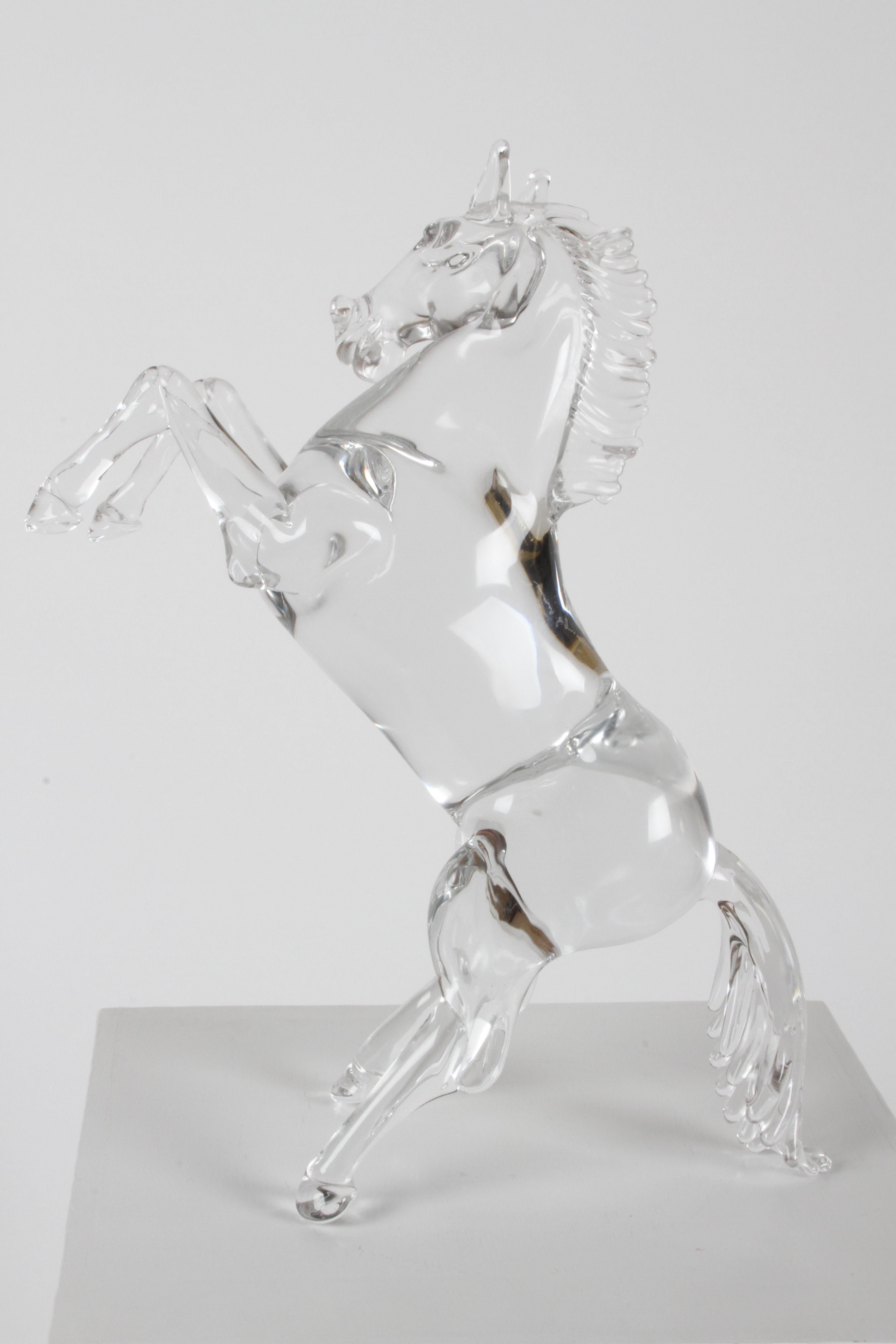 Pino Signoretto Signed Clear Murano Italian Glass Reared Up Horse Sculpture 2