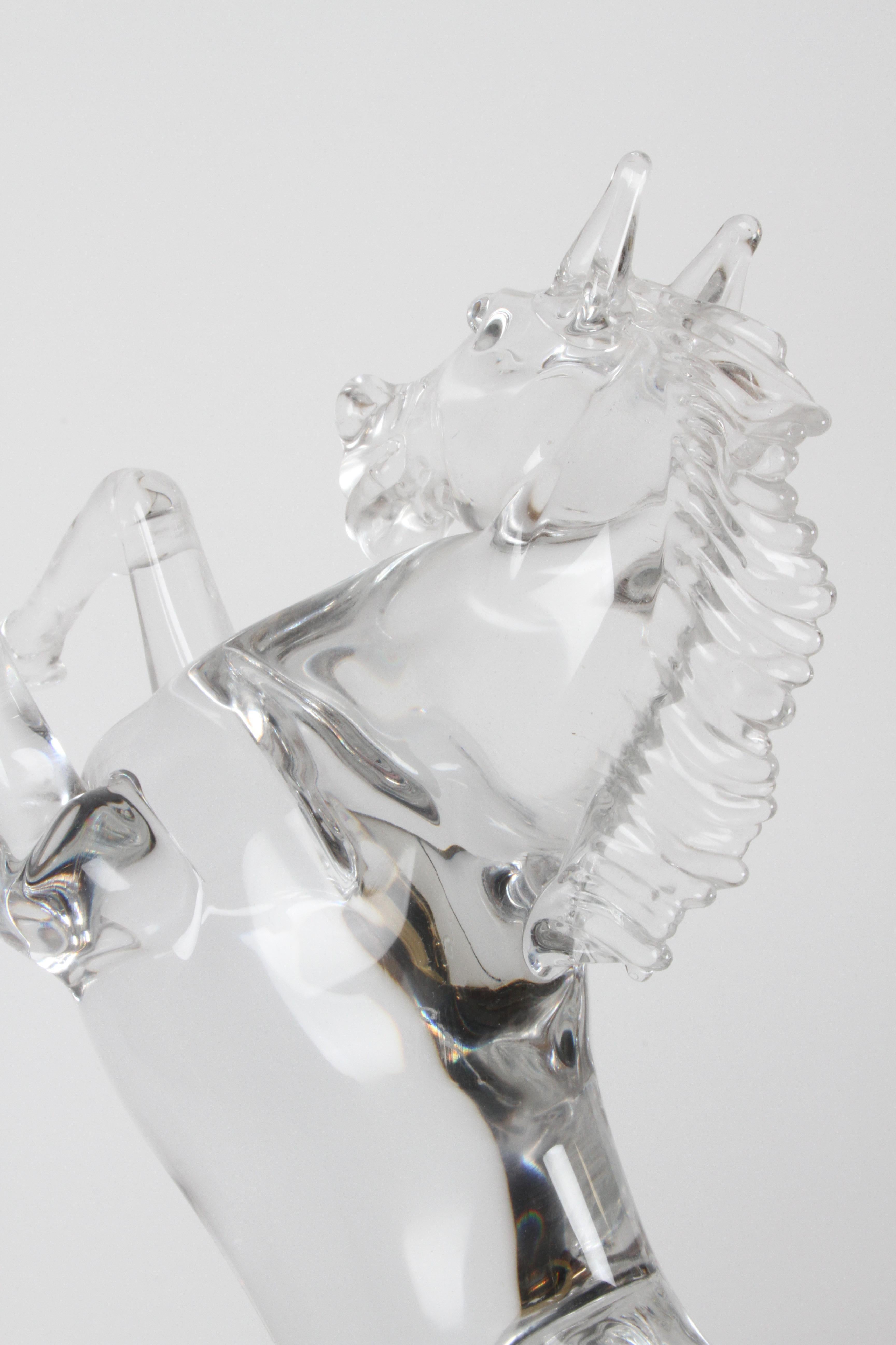 Pino Signoretto Signed Clear Murano Italian Glass Reared Up Horse Sculpture 3