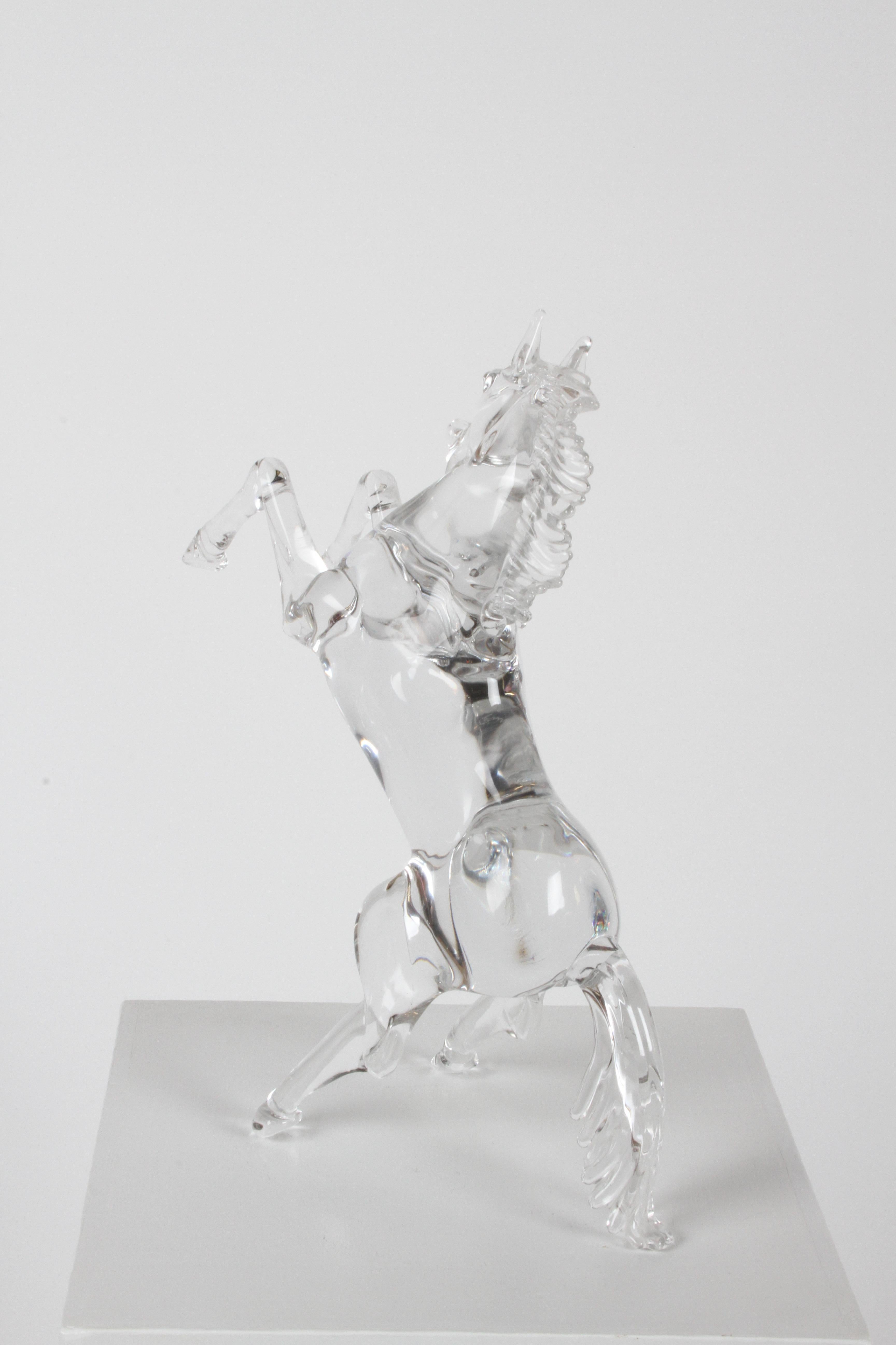 Pino Signoretto Signed Clear Murano Italian Glass Reared Up Horse Sculpture 4