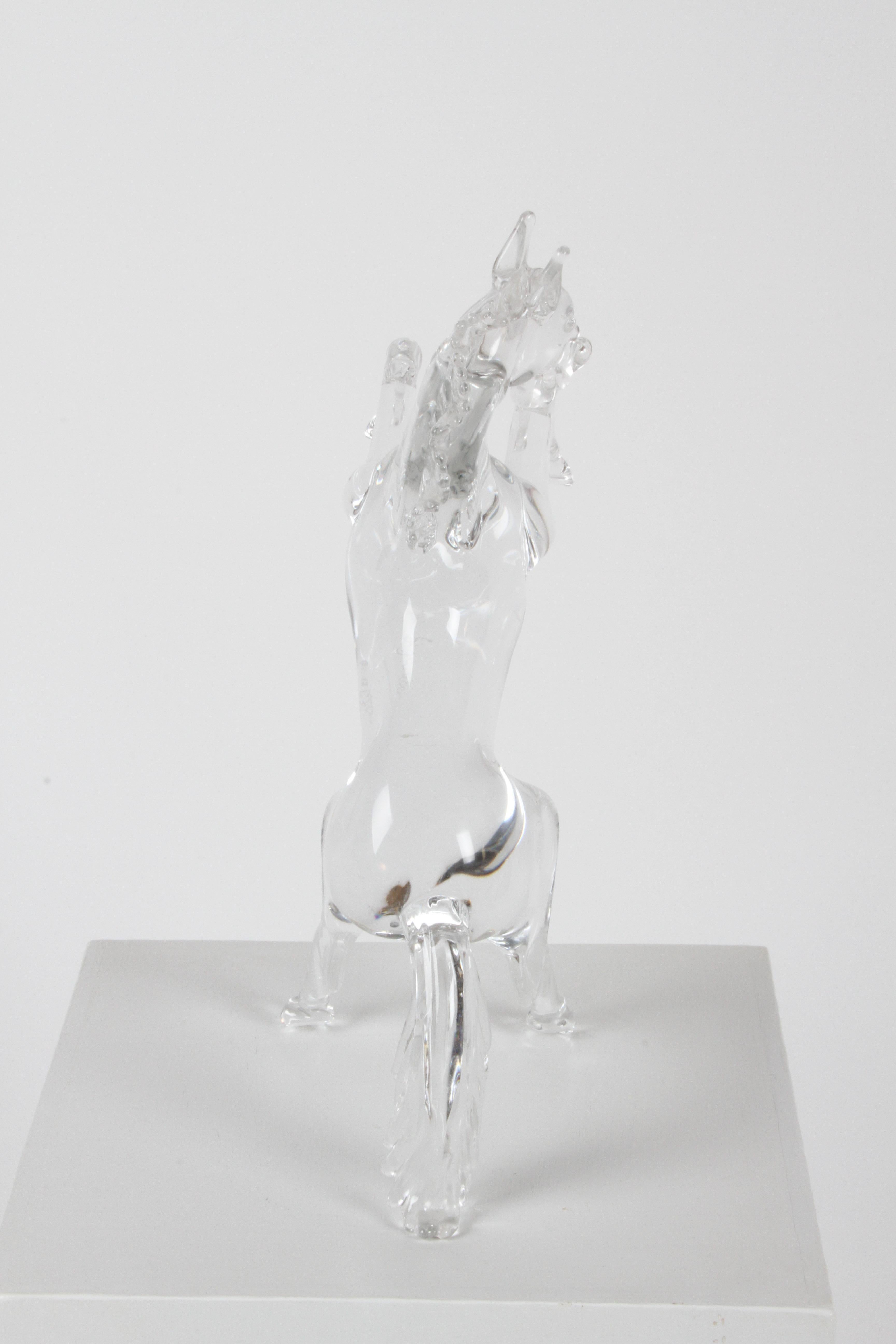 Pino Signoretto Signed Clear Murano Italian Glass Reared Up Horse Sculpture 5