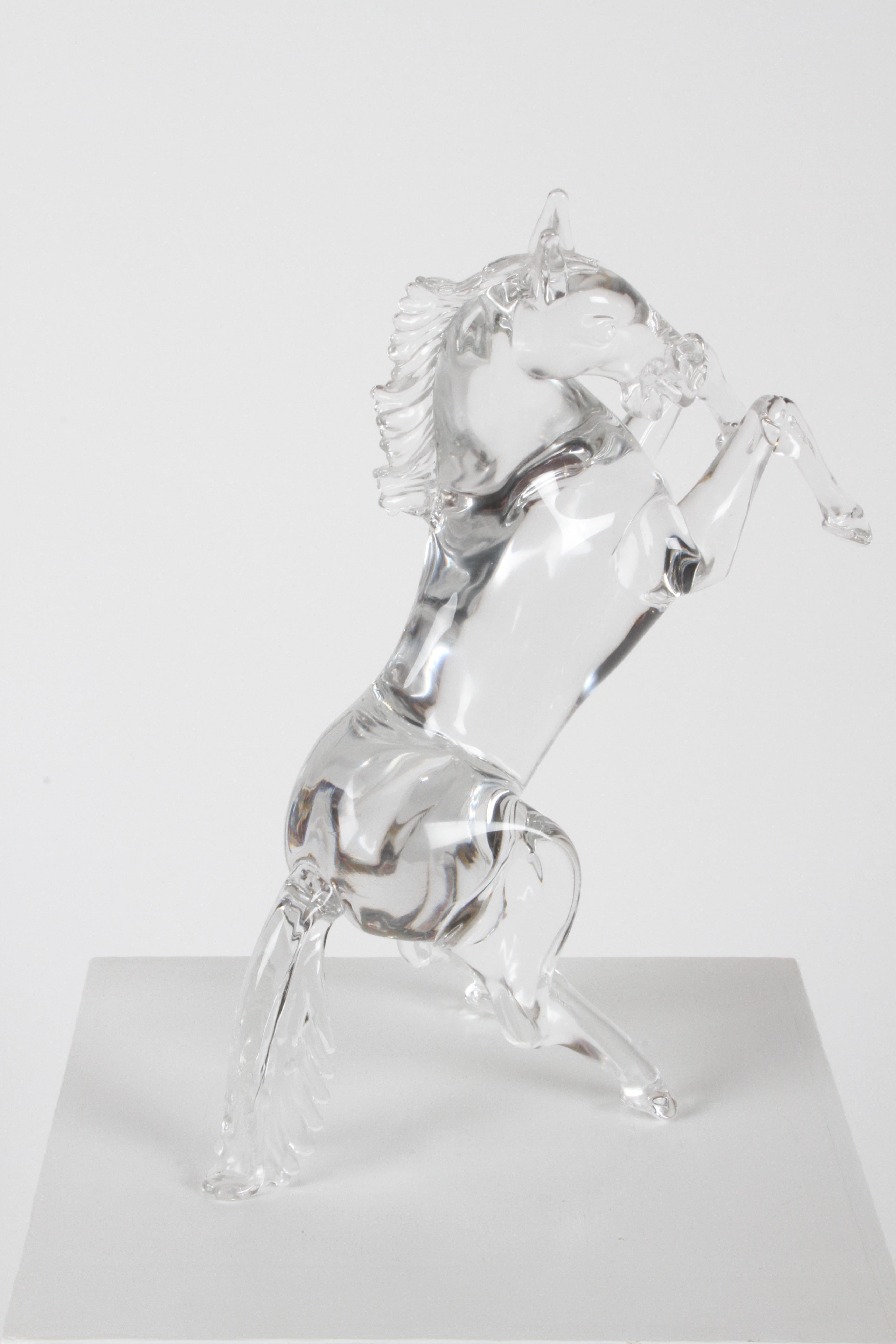 Pino Signoretto Signed Clear Murano Italian Glass Reared Up Horse Sculpture 6