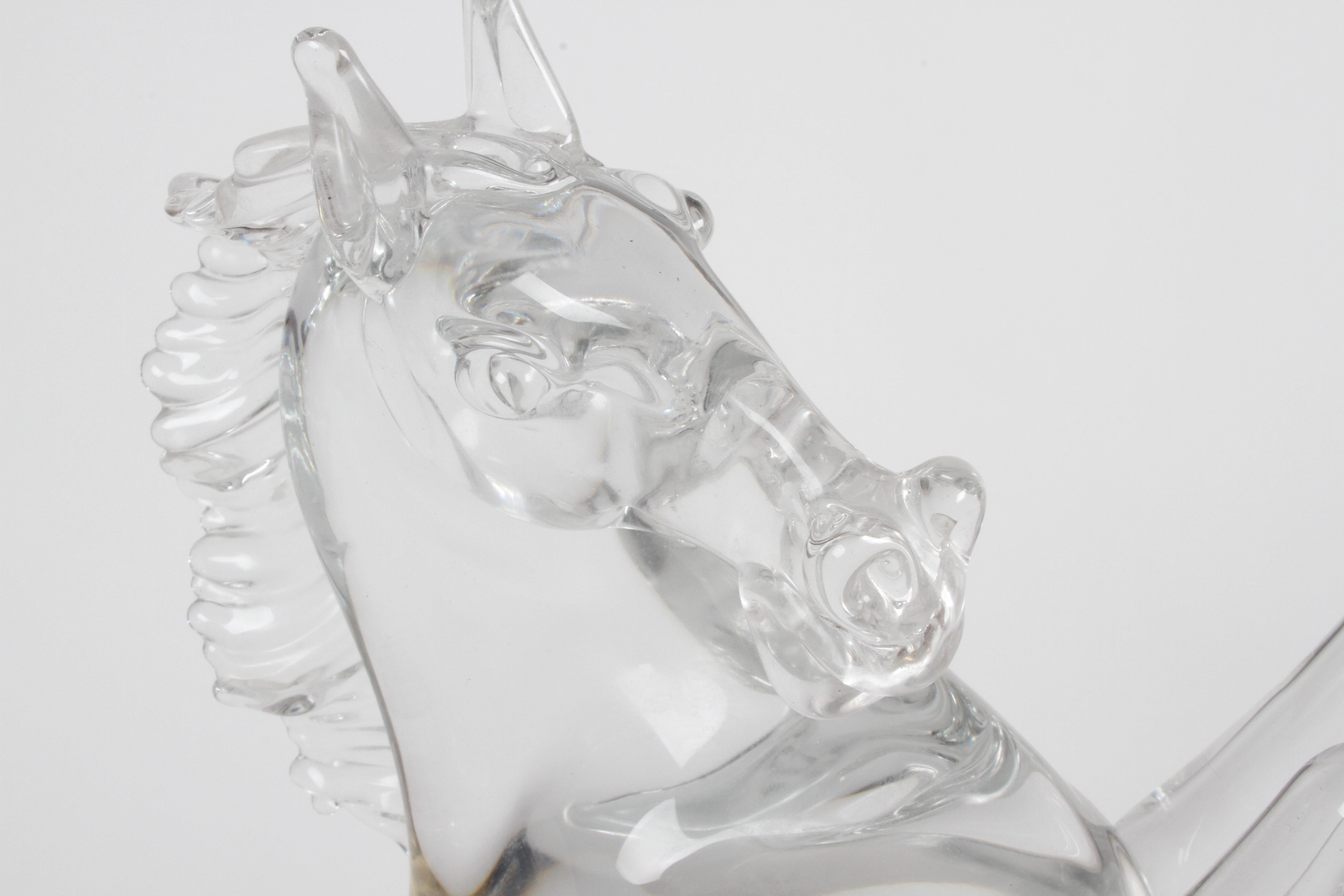 Pino Signoretto Signed Clear Murano Italian Glass Reared Up Horse Sculpture 7