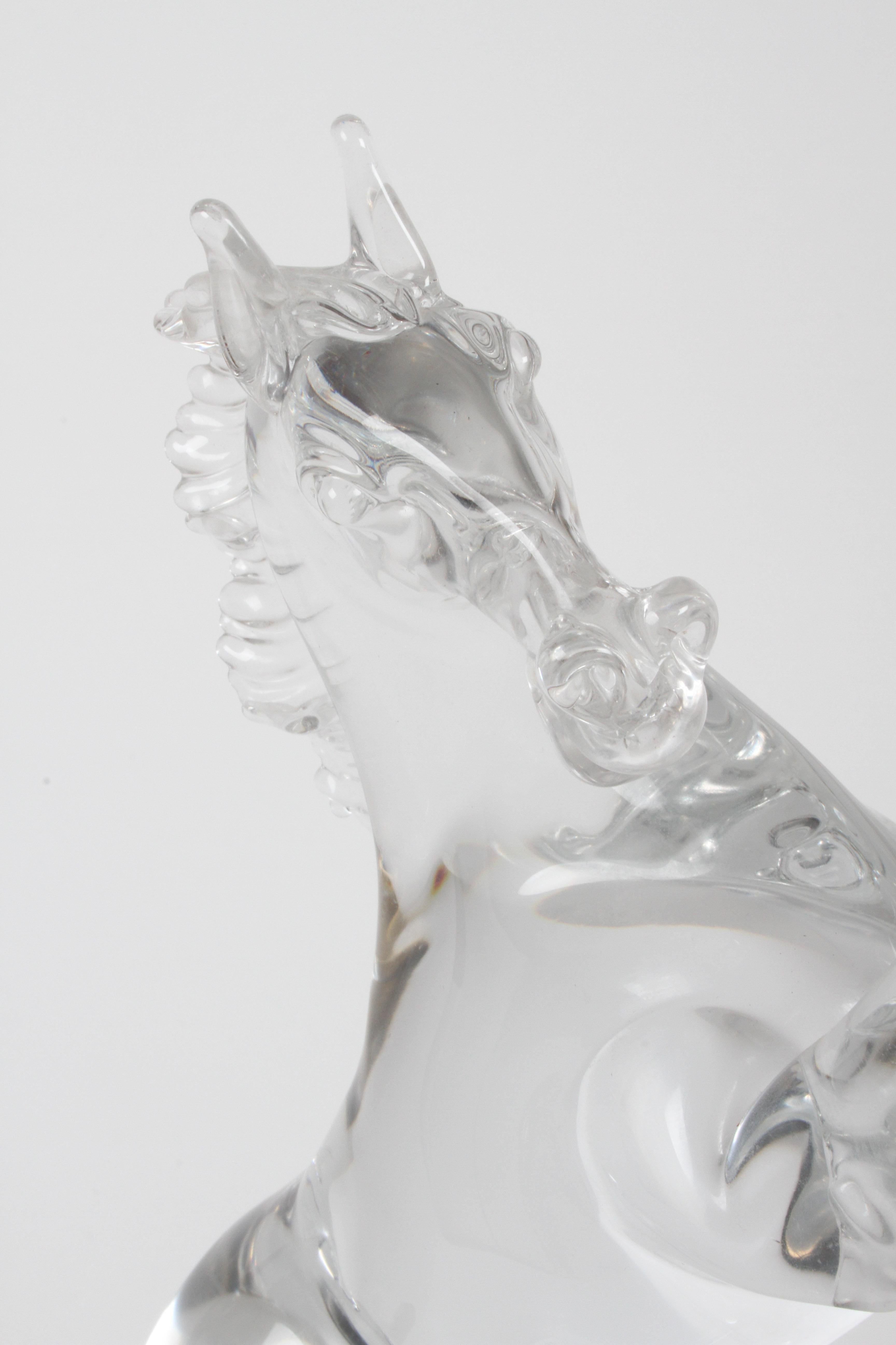 Blown Glass Pino Signoretto Signed Clear Murano Italian Glass Reared Up Horse Sculpture
