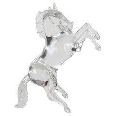 Pino Signoretto Signed Clear Murano Italian Glass Reared Up Horse Sculpture