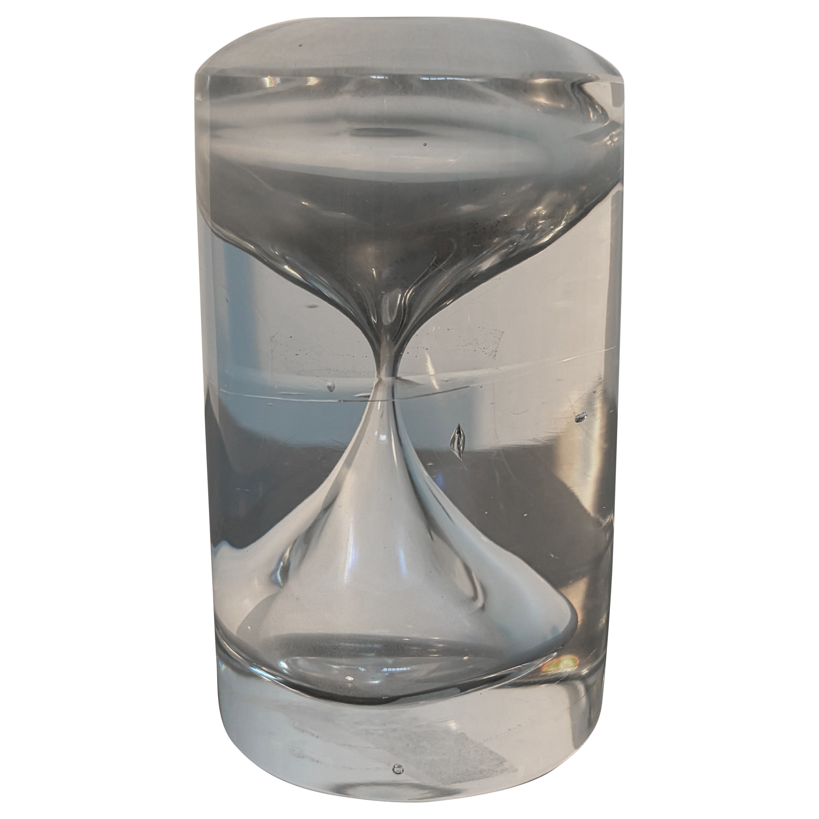 Pino Signoretto Signed Murano Clear Glass Hourglass Sculpture For Sale