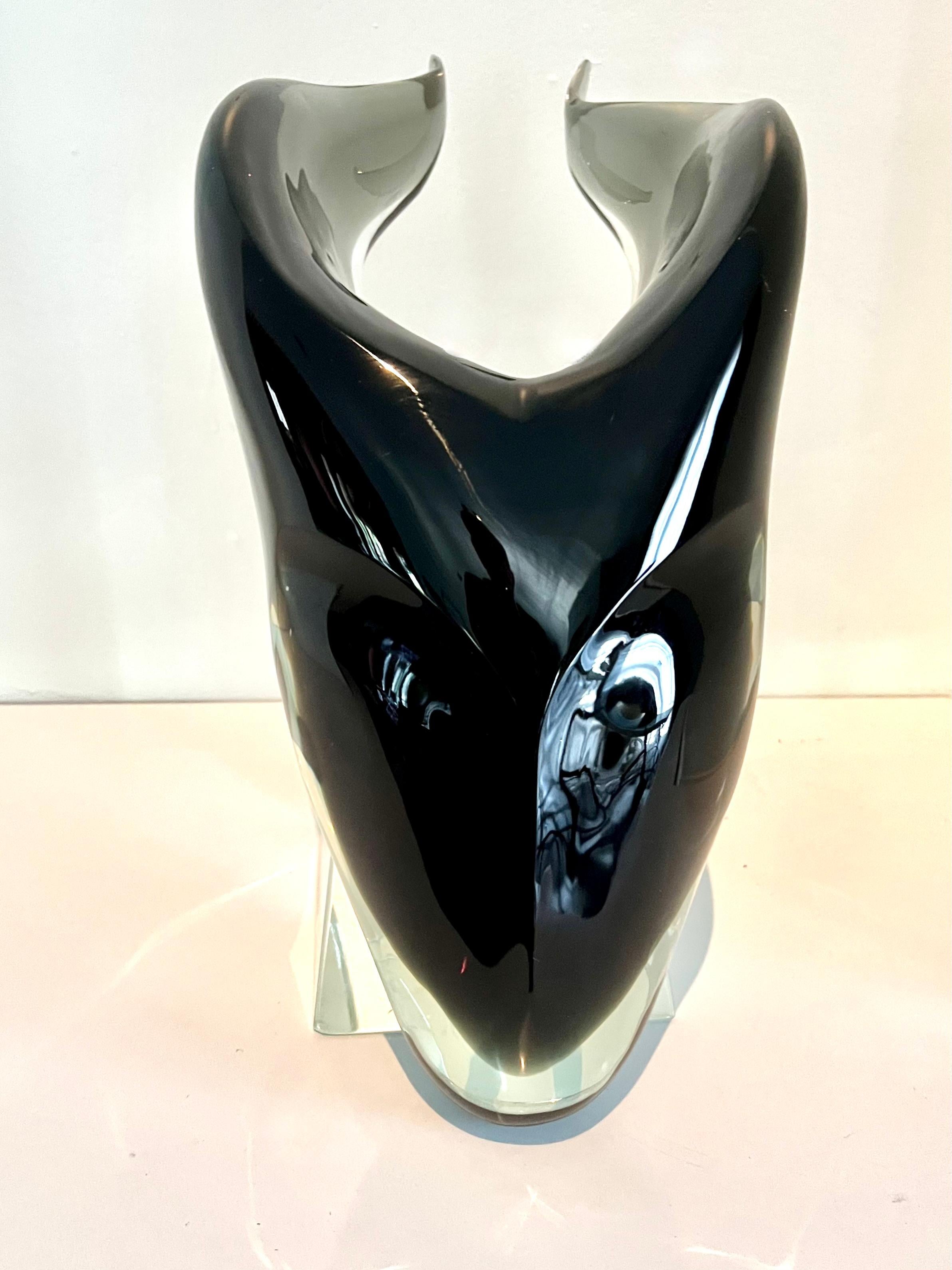 Pino Signoretto Signed Murano Glass Skull Sculpture on Crystal Base For Sale 7