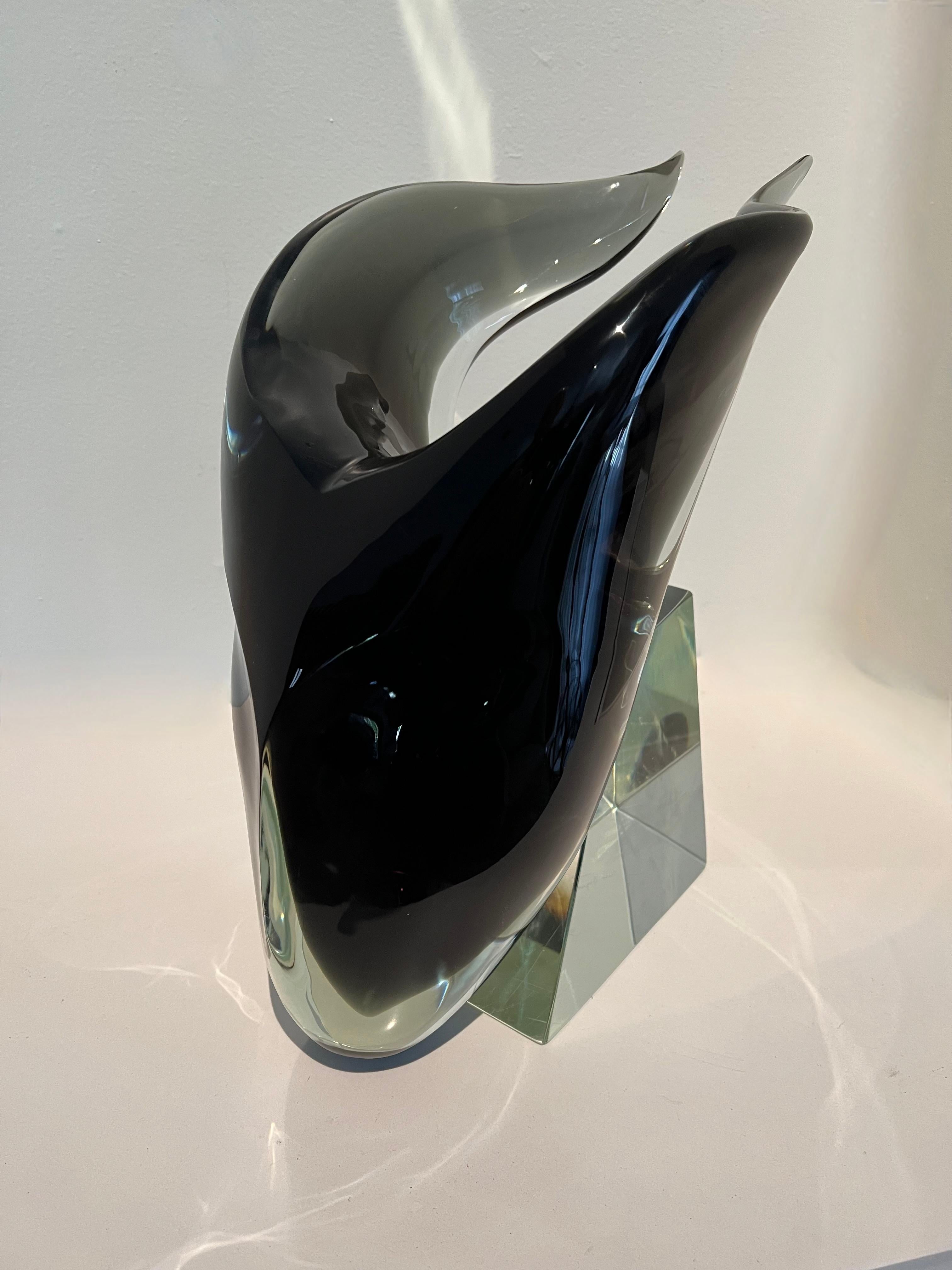 Hand-Crafted Pino Signoretto Signed Murano Glass Skull Sculpture on Crystal Base For Sale