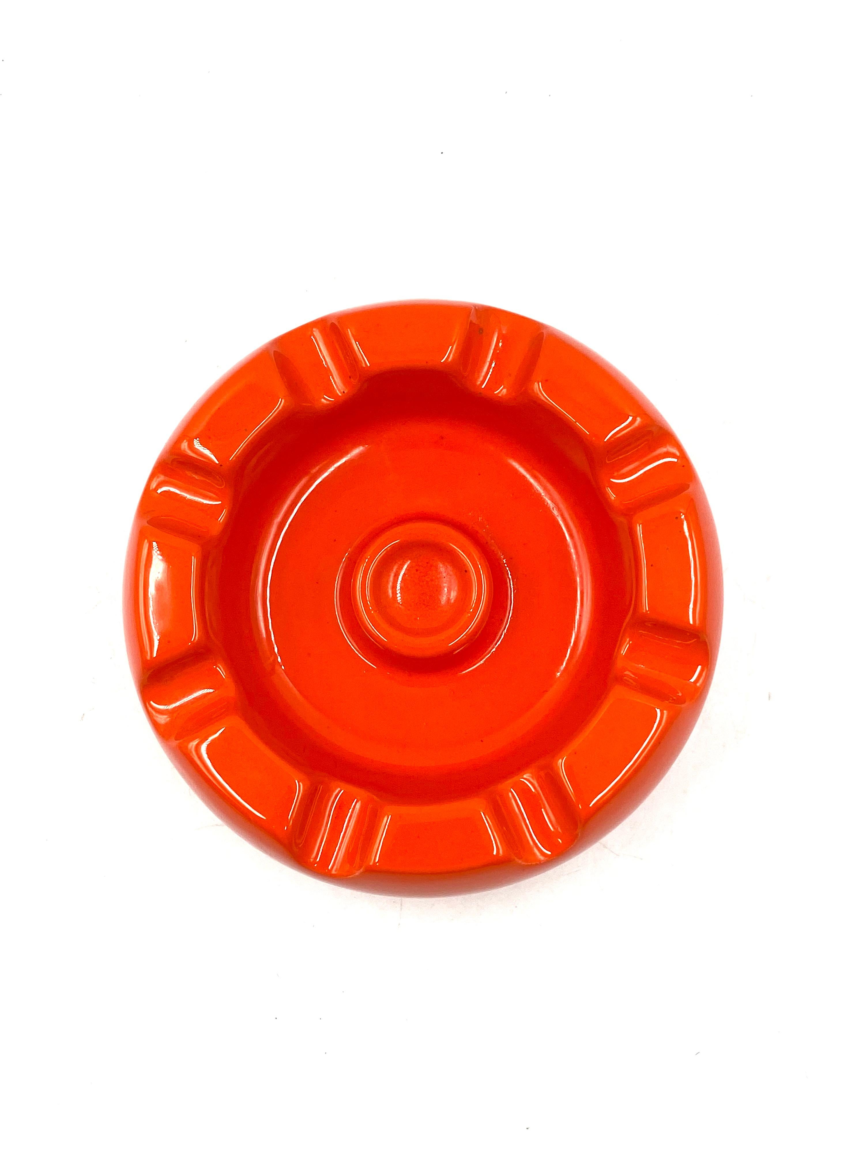 Pino Spagnolo, Large orange ceramic ashtray, Sicart, 1970s 7