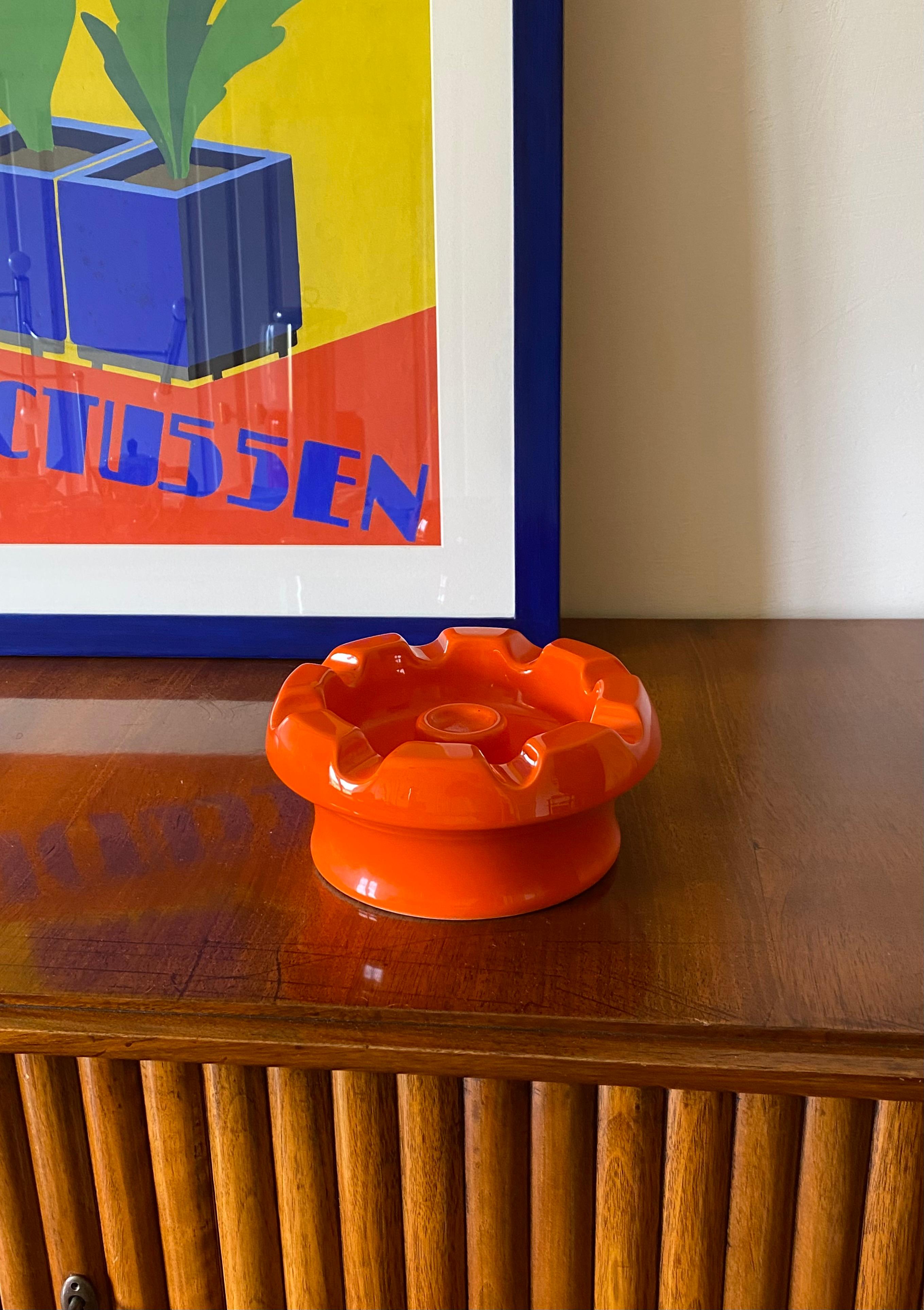 Italian Pino Spagnolo, Large orange ceramic ashtray, Sicart, 1970s For Sale