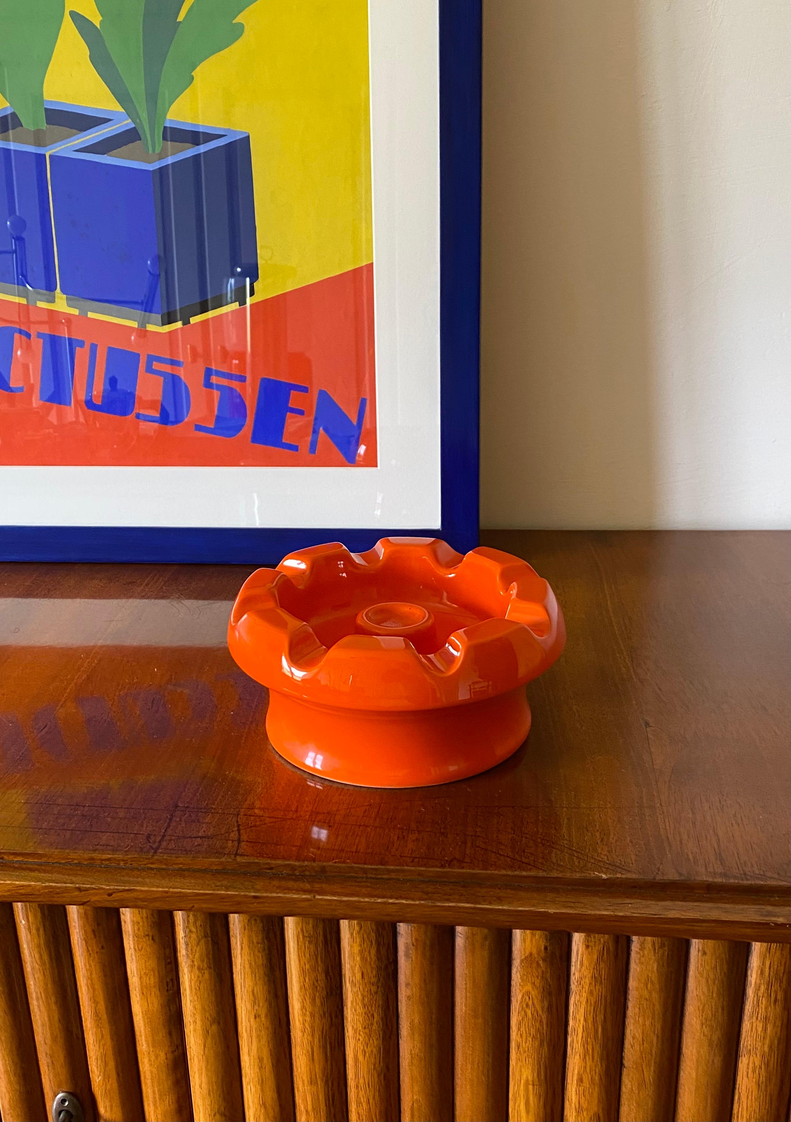 Italian Pino Spagnolo, Large orange ceramic ashtray, Sicart, 1970s