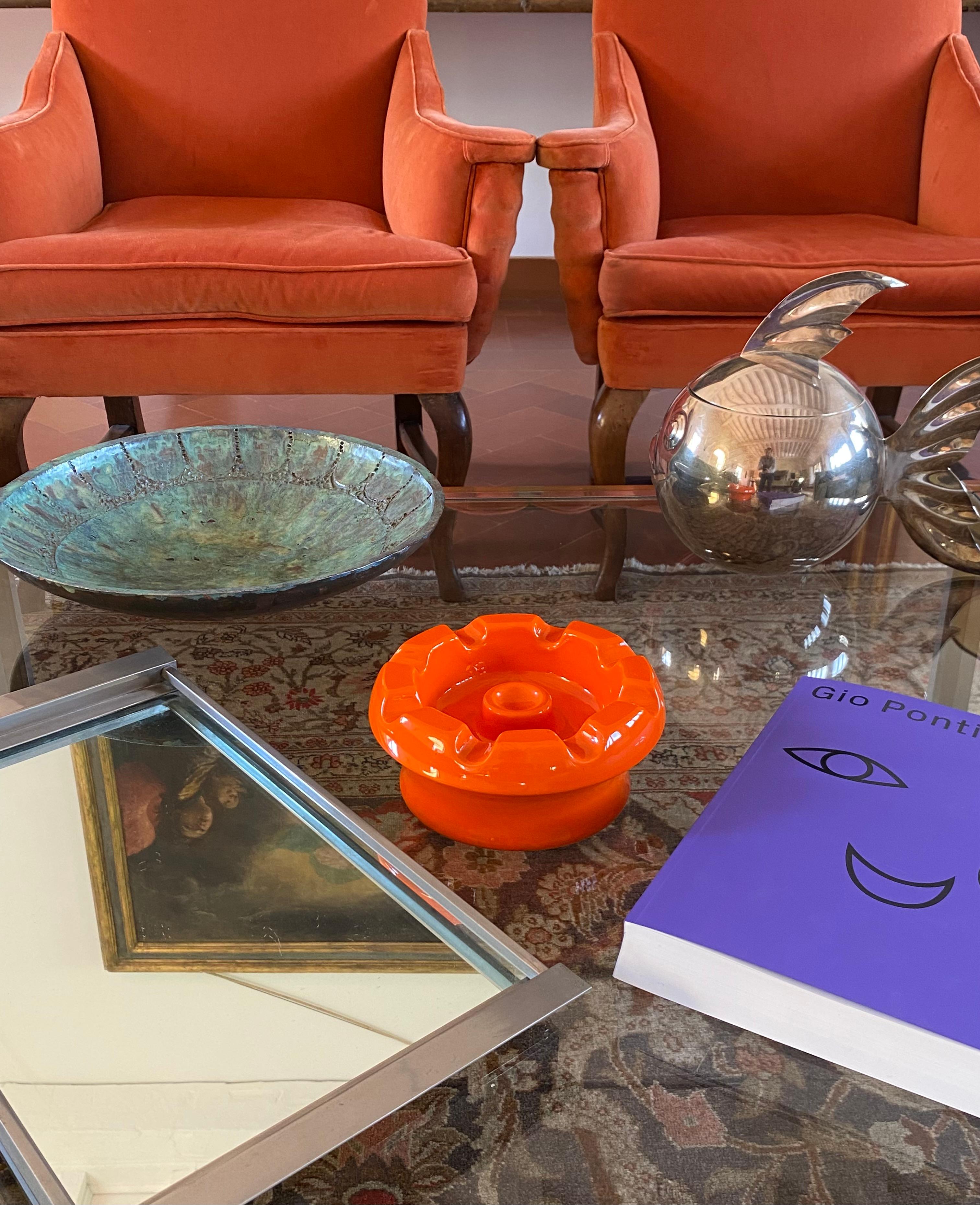 Late 20th Century Pino Spagnolo, Large orange ceramic ashtray, Sicart, 1970s