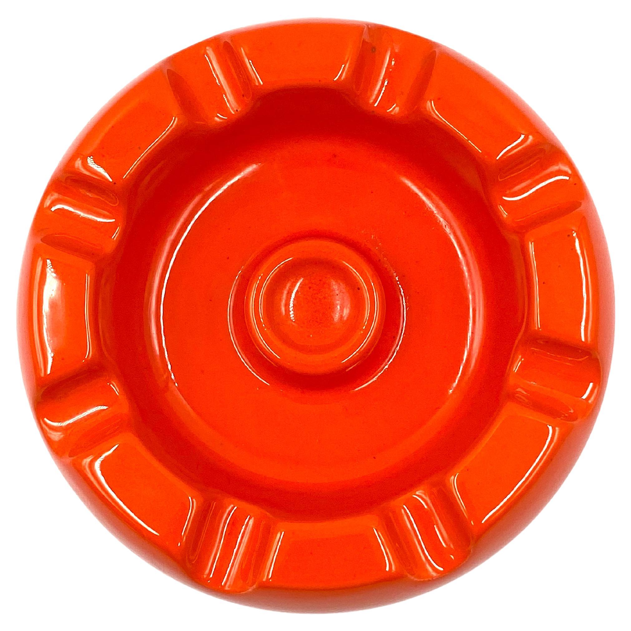 Pino Spagnolo, Large orange ceramic ashtray, Sicart, 1970s For Sale
