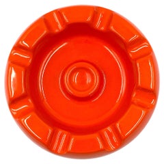 Vintage Pino Spagnolo, Large orange ceramic ashtray, Sicart, 1970s