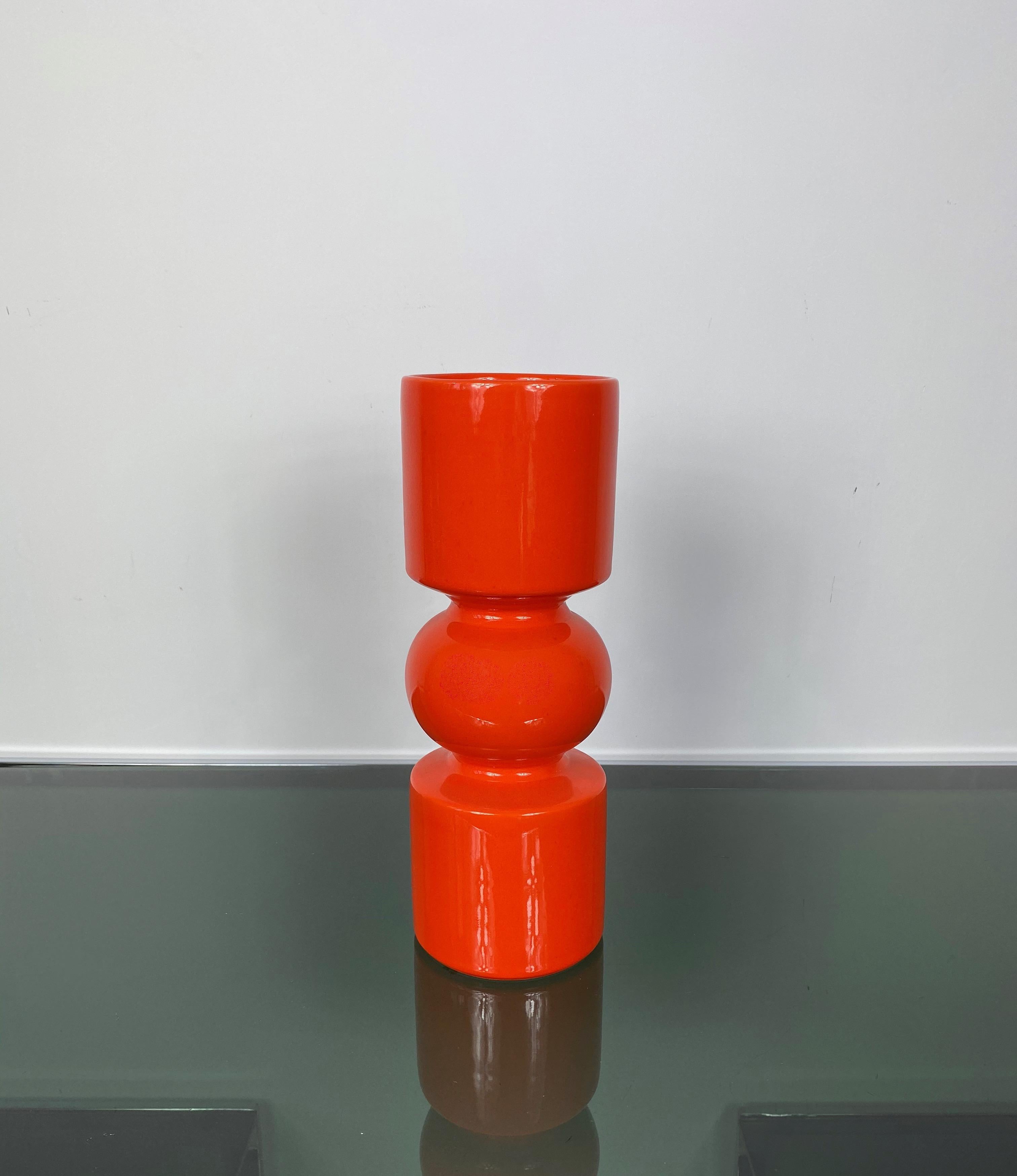 Mid-Century Modern Pino Spagnolo Orange Ceramic Vase for Sicart, Italy, 1970s For Sale