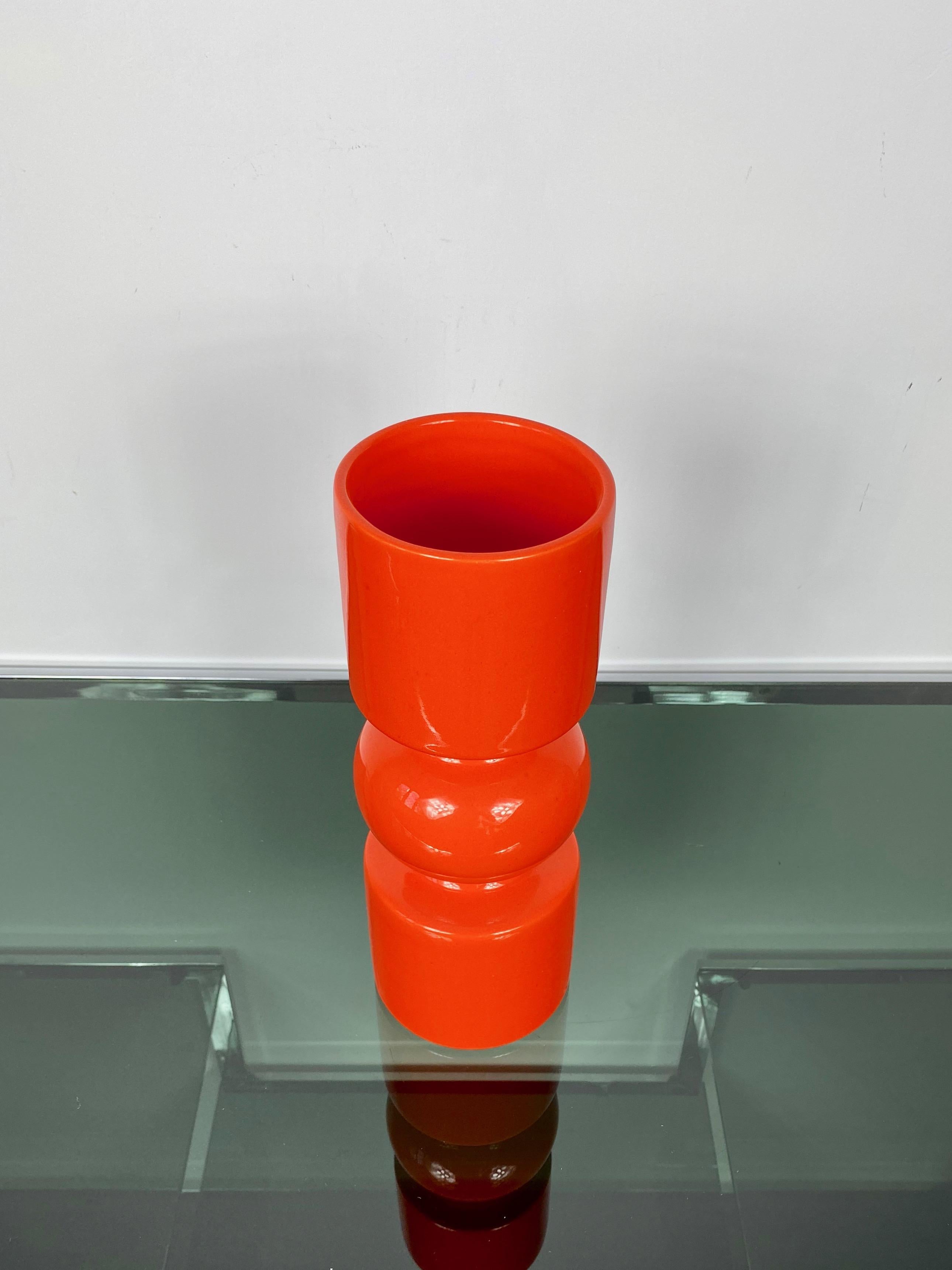 Italian Pino Spagnolo Orange Ceramic Vase for Sicart, Italy, 1970s For Sale
