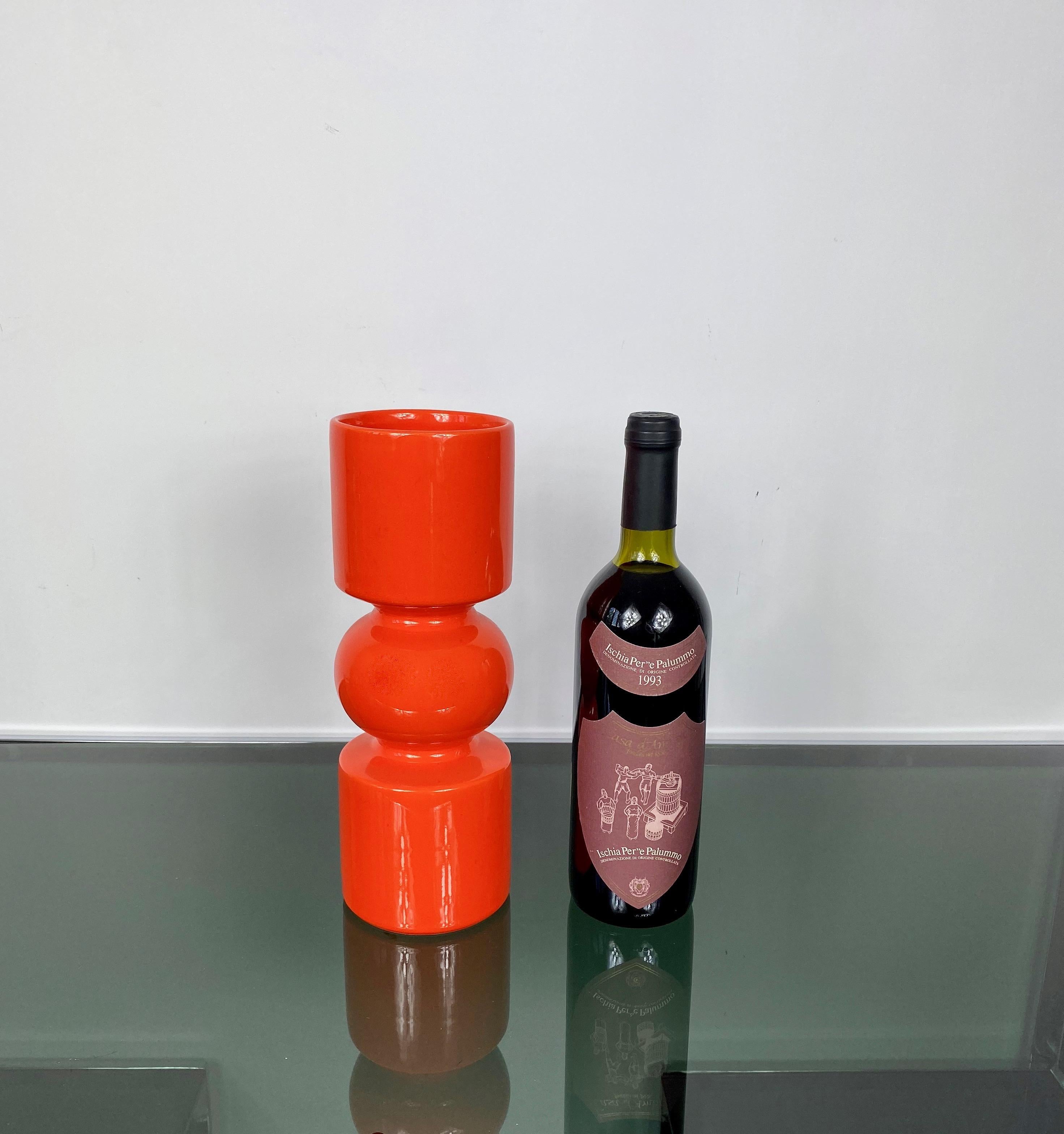 Pino Spagnolo Orange Ceramic Vase for Sicart, Italy, 1970s In Good Condition For Sale In Rome, IT