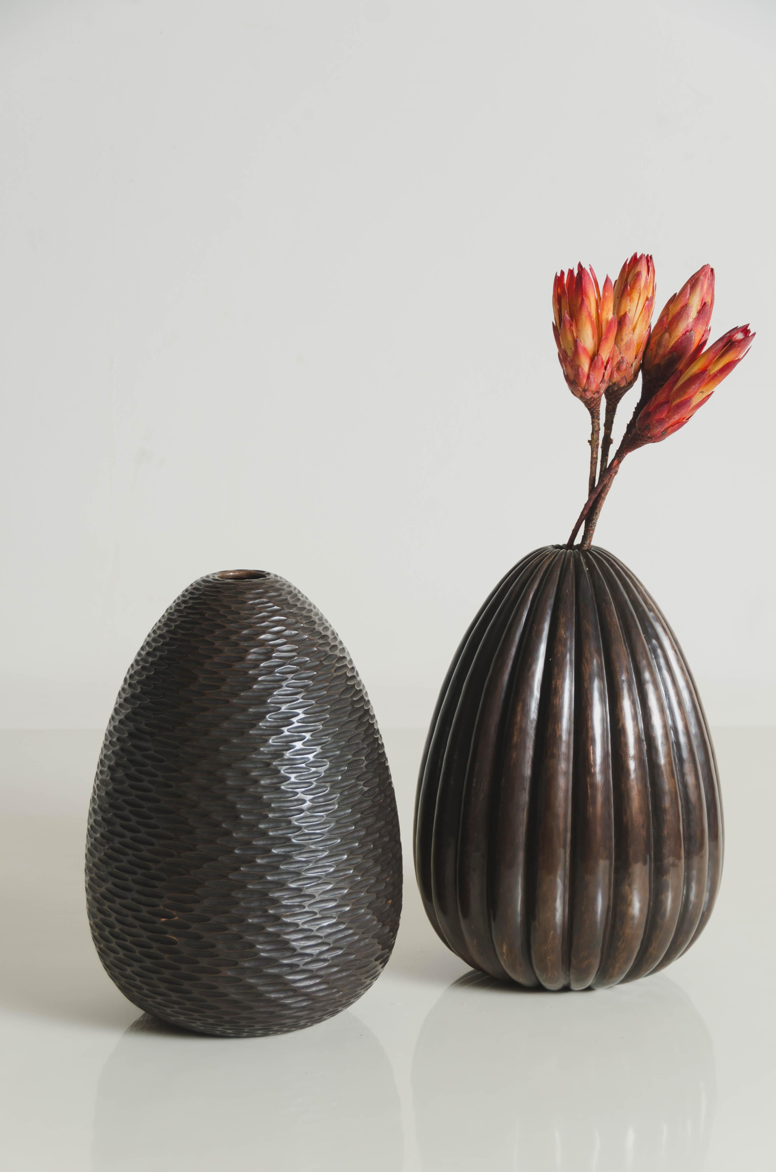 Repoussé Pino Vase in Antique Copper by Robert Kuo, Limited Edition For Sale