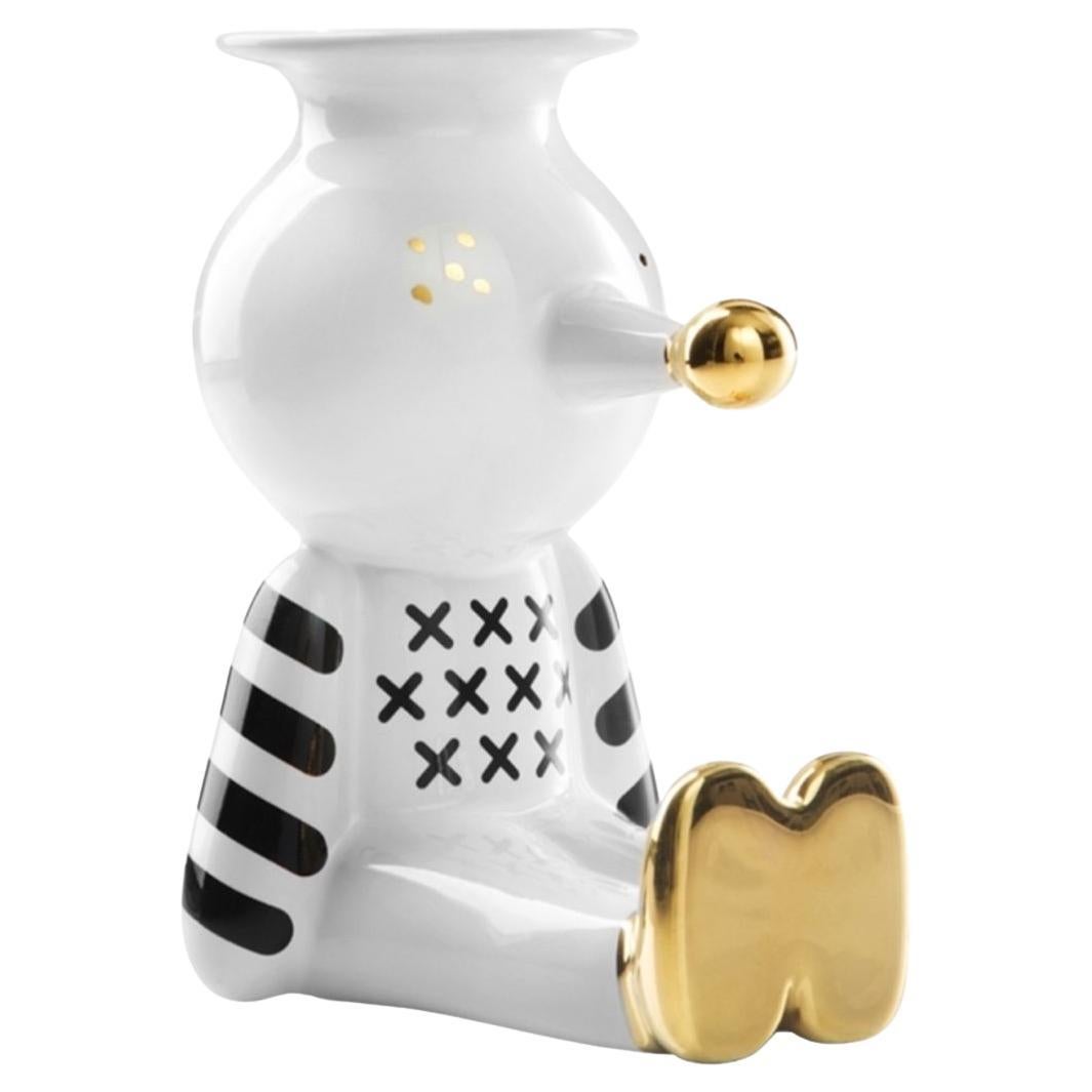 Pinocchietto Candleholder White Black and Gold by Bosa