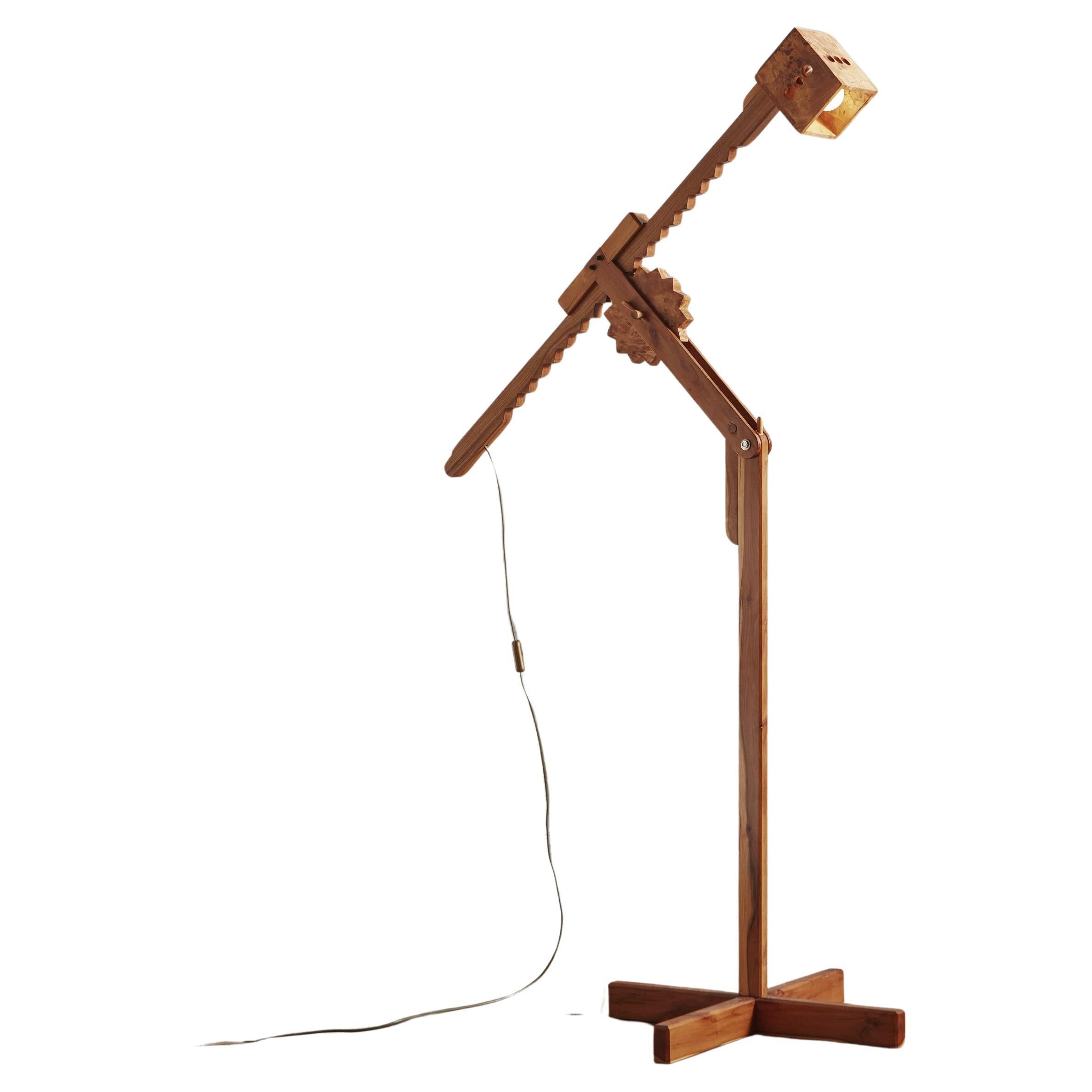 Pinocchio Adjustable Floor Lamp in Pine by Pietro Cascella for Reflo, Italy 1972 For Sale