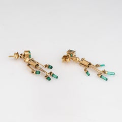 Pinocchio Emerald Earrings Articulated 18k Yellow Gold 1.25" Vintage Jewelry