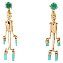Pinocchio Emerald Earrings Articulated 18k Yellow Gold Used Jewelry