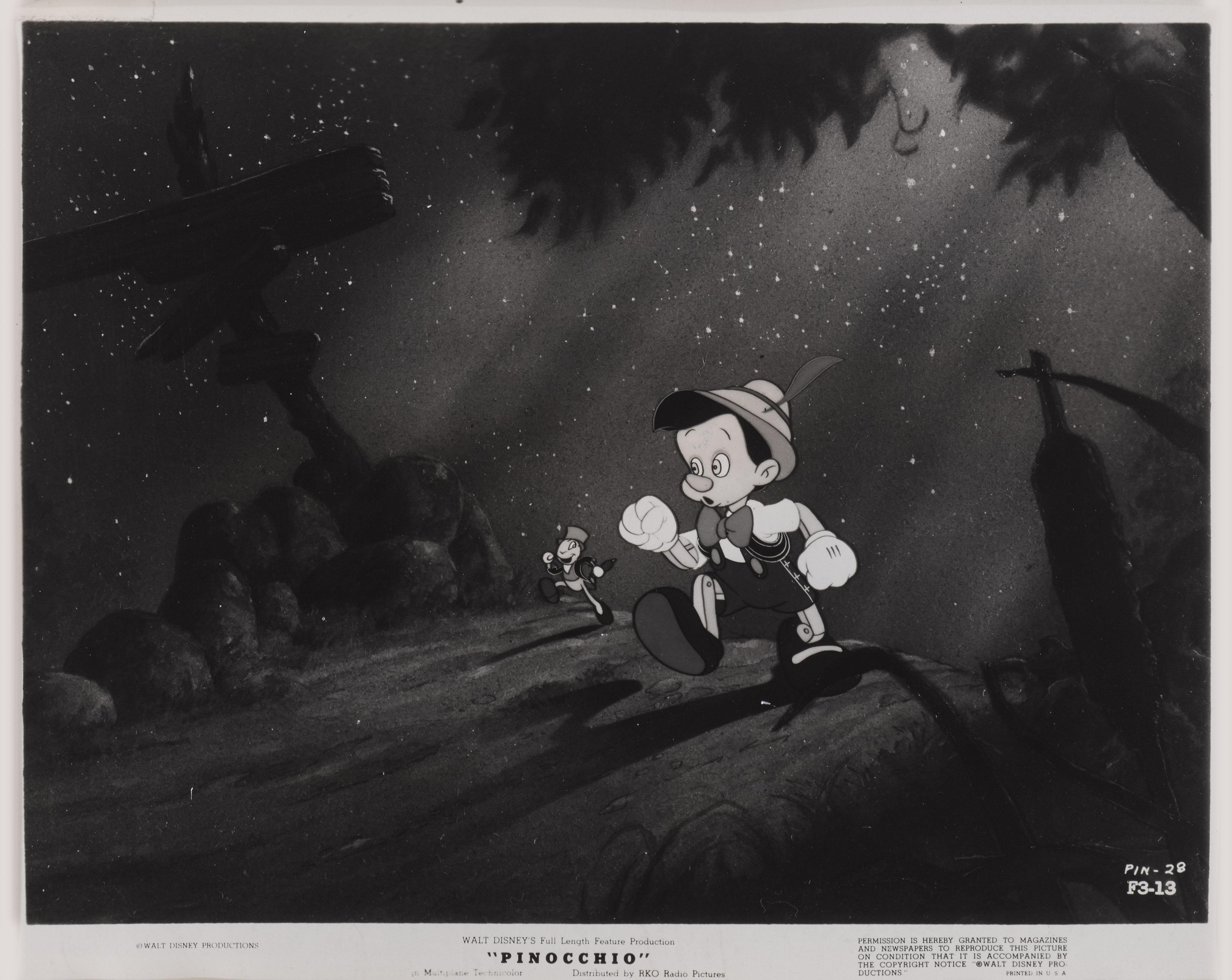 Original American production still for Walt Disney's second animated feature film it was made after the success of Snow White and the Seven Dwarfs (1937). Pinocchio, the world’s most famous wooden puppet, is originally the creation of the Italian