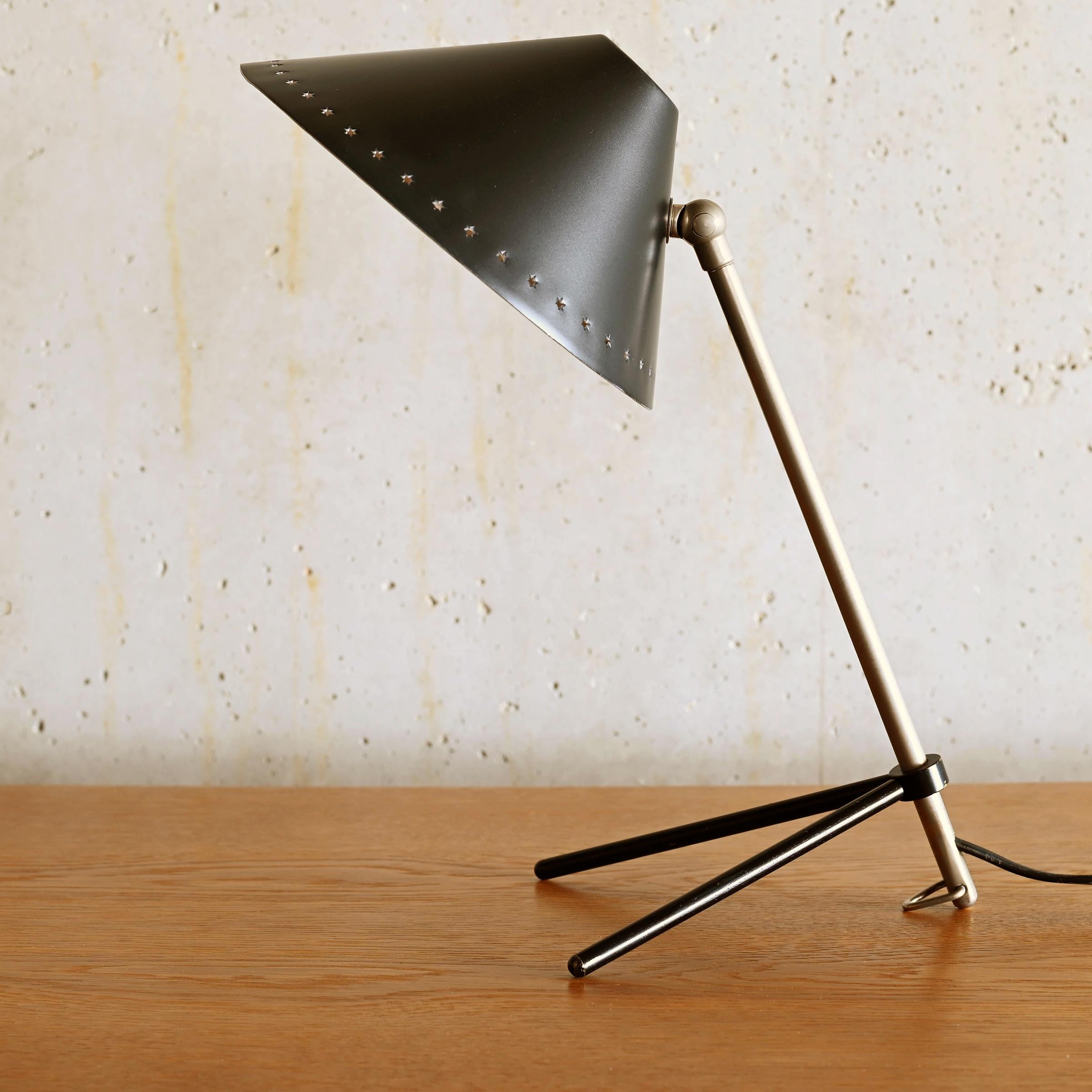 Aluminum Pinocchio Lamp with black shade by H. Busquet for Hala Zeist, Netherlands For Sale