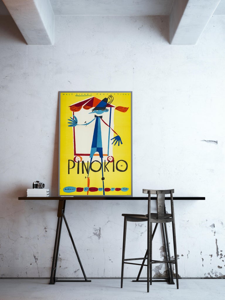 Mid-Century Modern 'Pinocchio' Original Vintage Polish Film Poster by Kazimierz Mann, 1962 For Sale