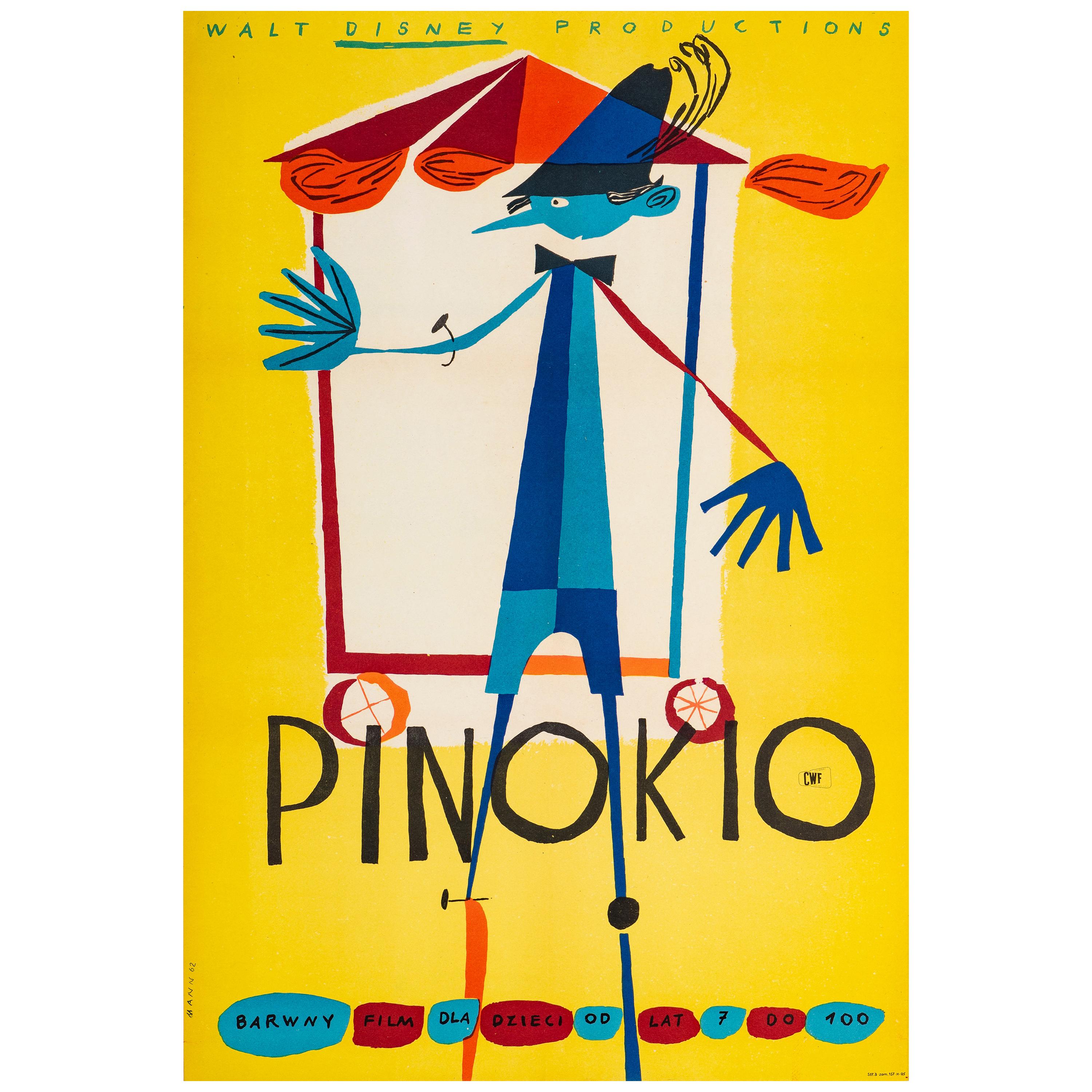 'Pinocchio' Original Vintage Polish Film Poster by Kazimierz Mann, 1962