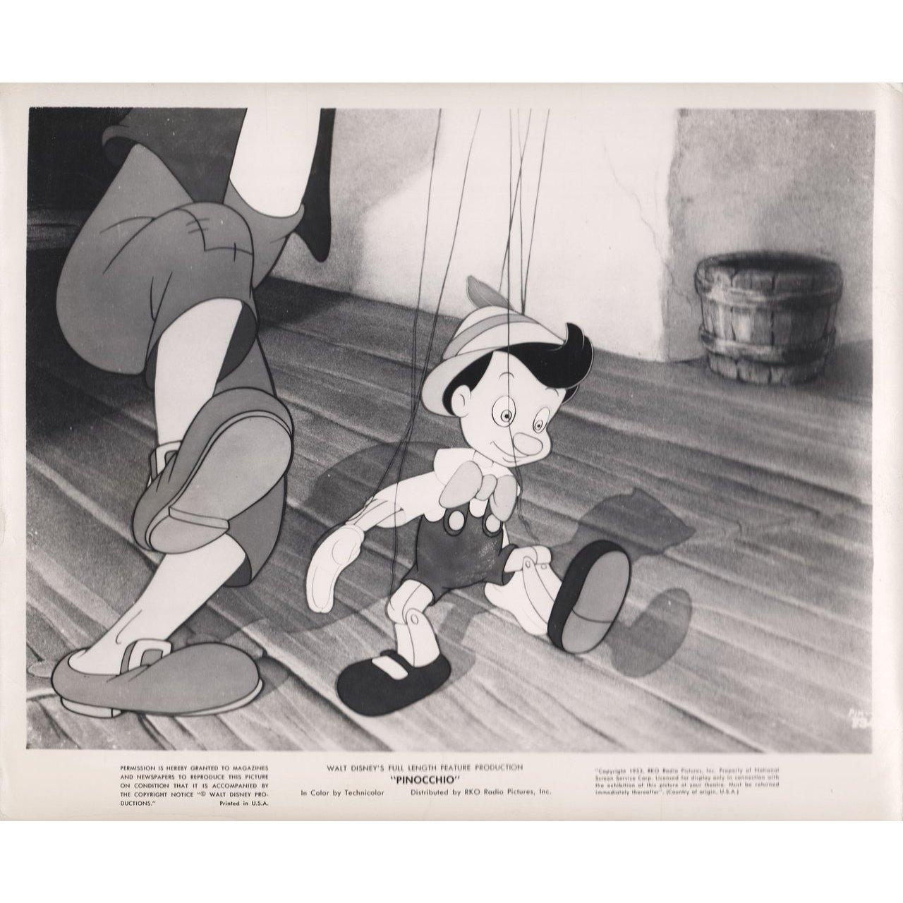 Original 1953 re-release U.S. silver gelatin single-weight photo for the 1940 film 'Pinocchio' directed by Norman Ferguson / T. Hee / Wilfred Jackson / Jack Kinney / Hamilton Luske / Bill Roberts / Ben Sharpsteen with Mel Blanc / Don Brodie / Walter