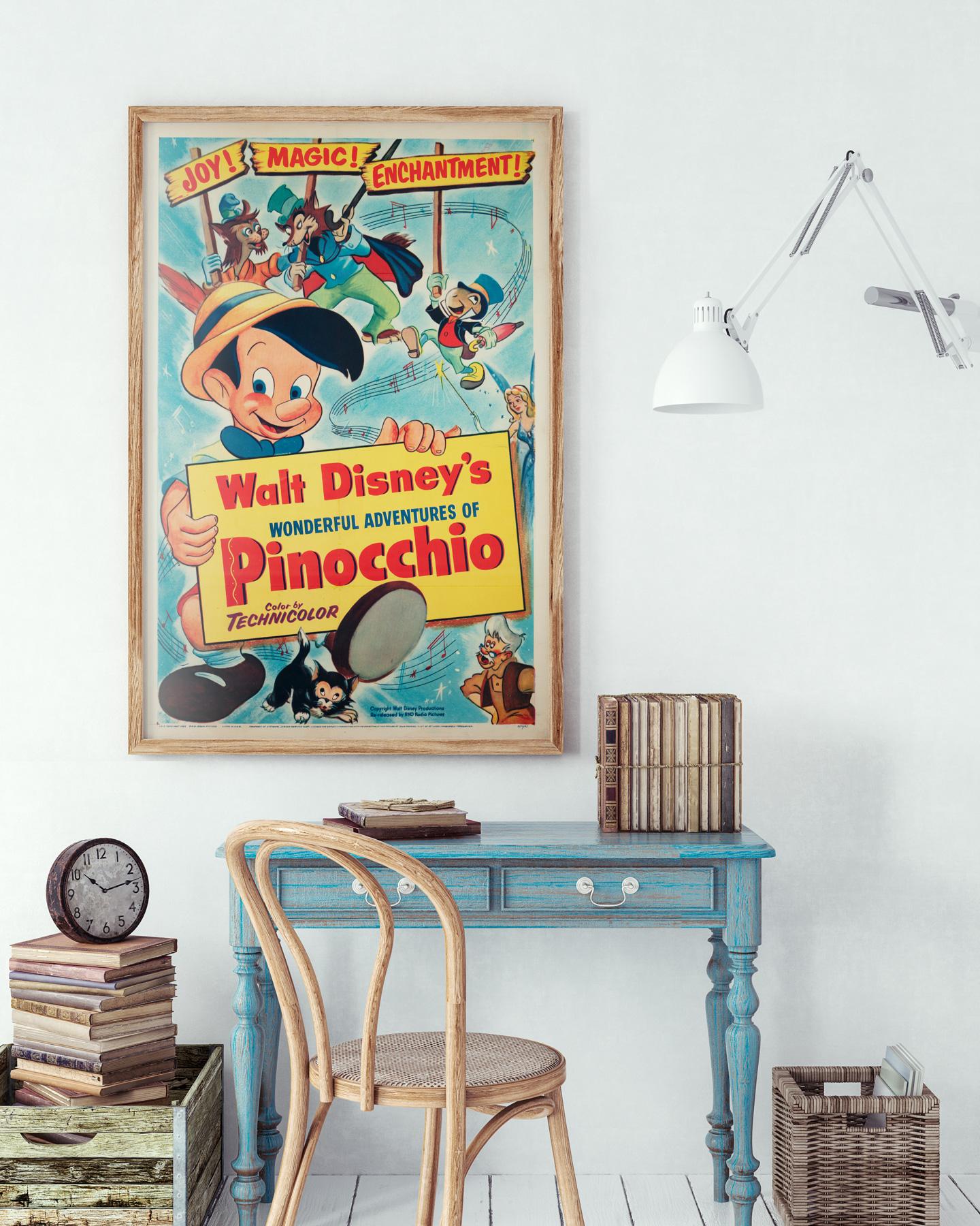 Pinocchio R1954 US 1 sheet film movie poster

The fabulous and rare early 1950s re-release US film poster for Disney's Pinocchio. Wonderful poster!

This original vintage movie poster has been professionally cleaned, deacidified and linen-backed
