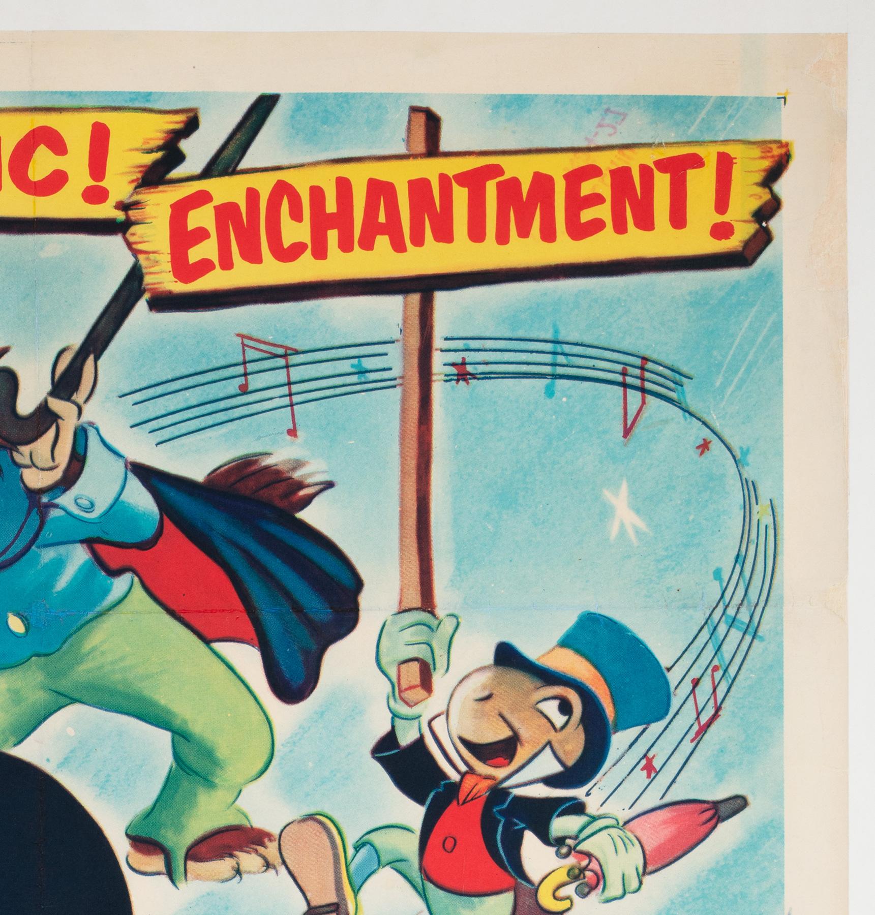Pinocchio R1954 US 1 Sheet Film Movie Poster, Linen Backed In Excellent Condition In Bath, Somerset
