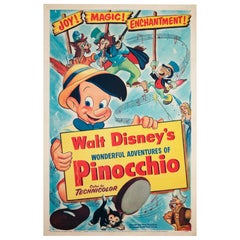 Pinocchio R1954 US 1 Sheet Film Movie Poster, Linen Backed
