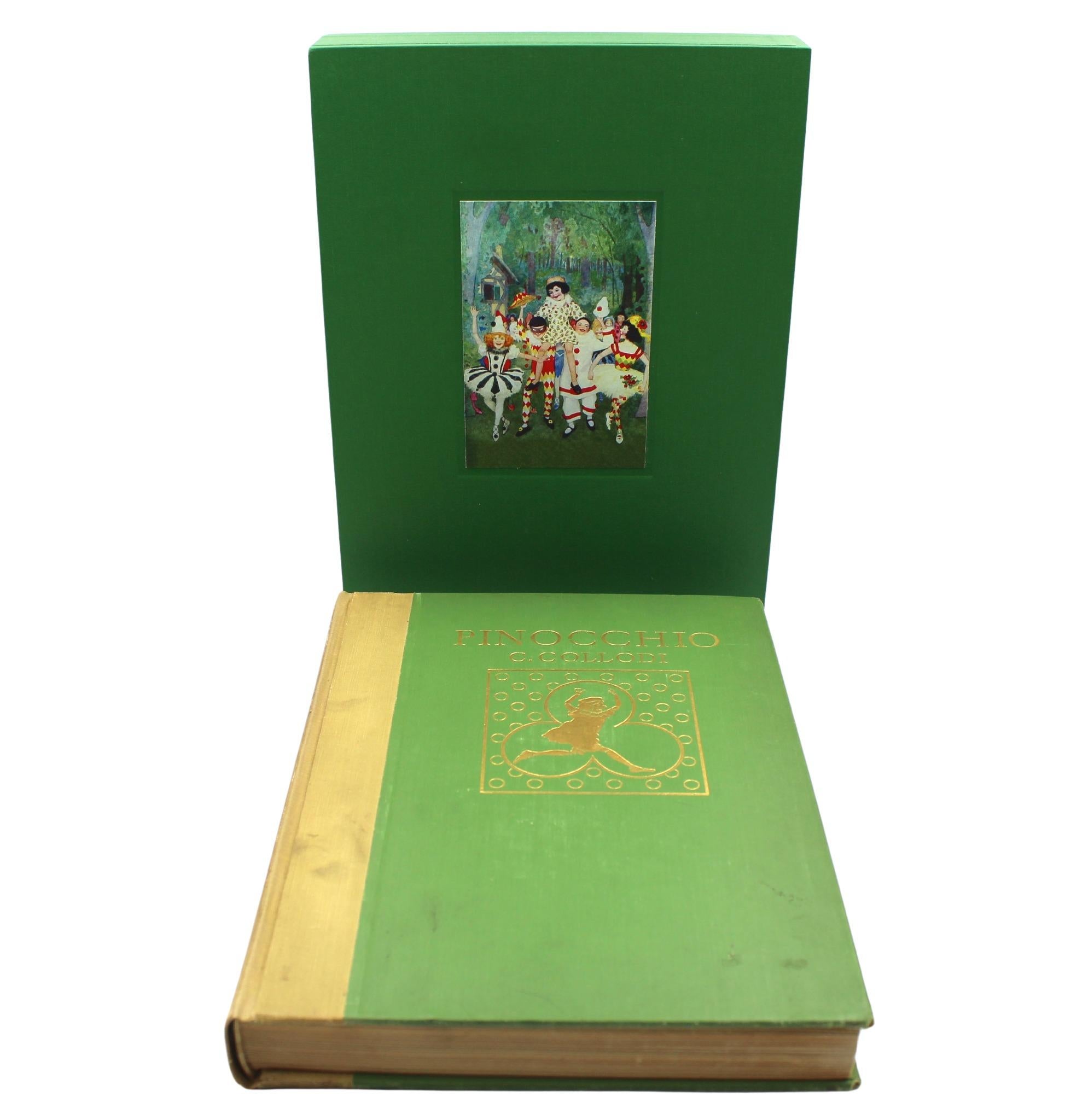Collodi, Carlo. Pinocchio : l'histoire d'une marionnette. Philadelphie et Londres : J. B. Lippincott, 1920. Illustré par I.L.A. Kirk. Édition de luxe. Dans la couverture originale en tissu vert de l'éditeur, avec les titres dorés et l'illustration
