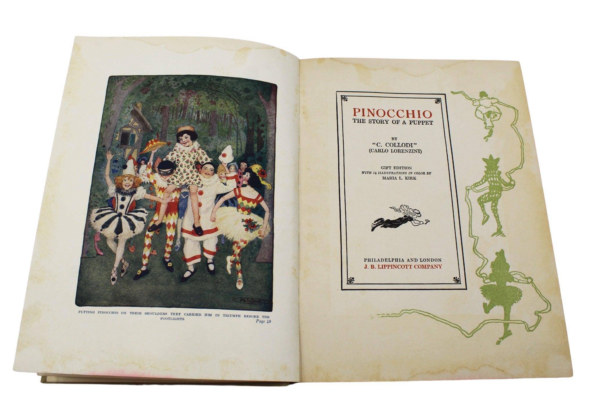 Embossed Pinocchio: The Story of a Puppet by C. Collodi Illustrated by Maria L. Kirk 1920 For Sale