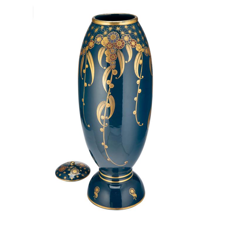 Monumental vase couvert Art Déco Pinon Heuzé de Limoges:: France:: vers 1925. Marques : 145:: (château):: FRANCE. Signé : Pinon Heuzé. 
Mesures : Hauteur 27.25