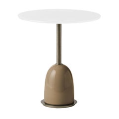 Pins Round Beige Ceramic and Glass Side Table