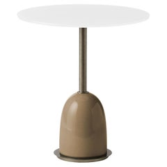 Pins Round Beige Ceramic and Glass Side Table