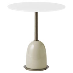 Pins Round White Ceramic and Glass Side Table