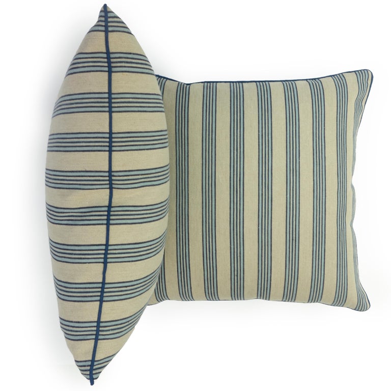 Pinstripe Navy Pillows For Sale at 1stDibs