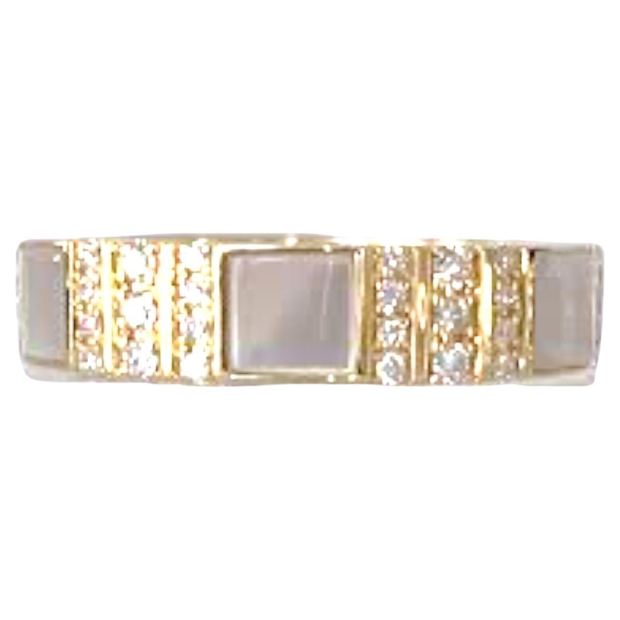 Pinstripe Strength Diamond Cigar Band Skinny Ring with Mother of Pearl Inlay For Sale