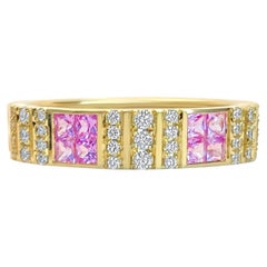 Pinstripe Strength Diamond Cigar Band Skinny Ring with Pink Sapphire Inlay