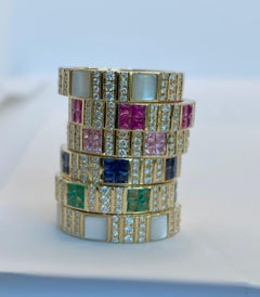 Pinstripe Strength Diamond Cigar Band Skinny Ring with Ruby Inlay