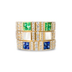 Pinstripe Strength Diamond Cigar Band Skinny Ring with Sapphire Inlay