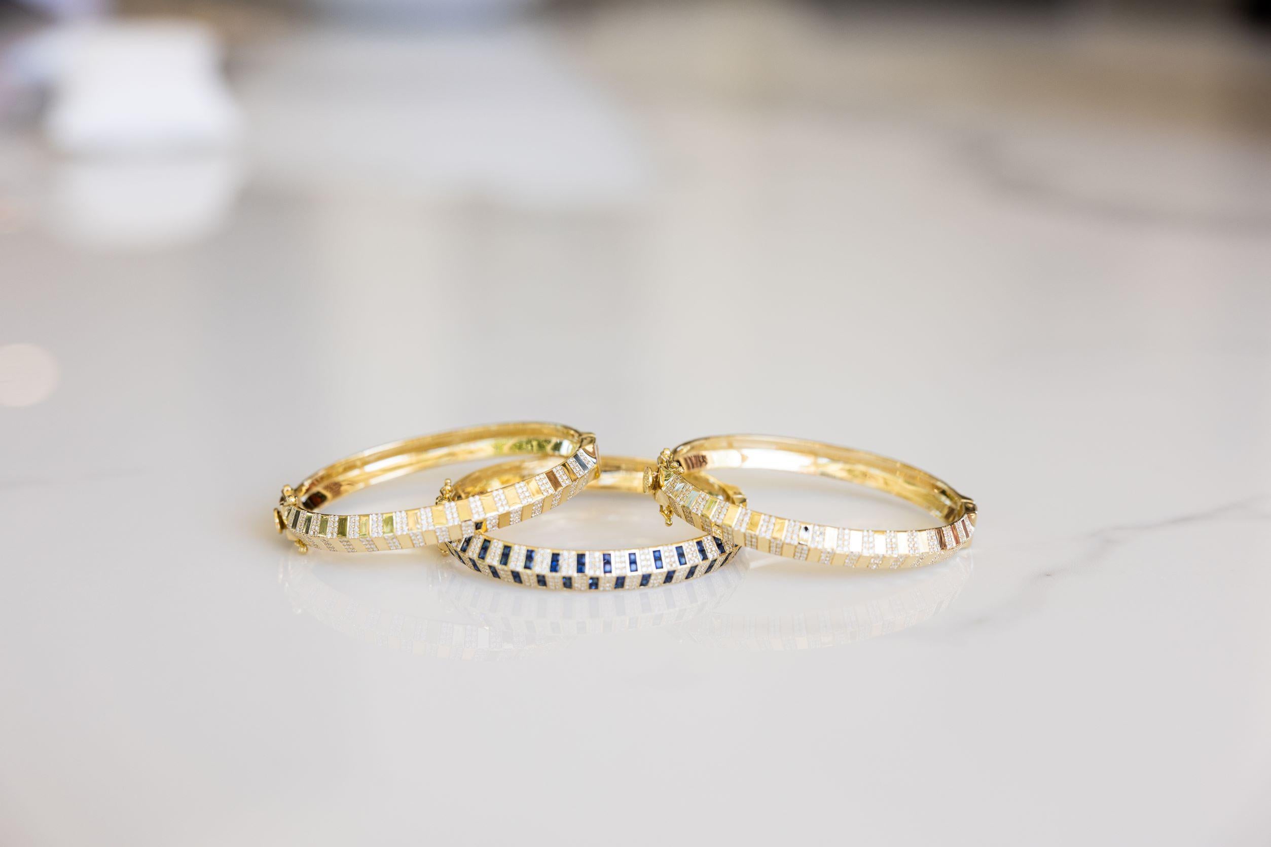 Women's or Men's Pinstripe Strength Knife Edge Diamond Chubby Bangle Bracelet