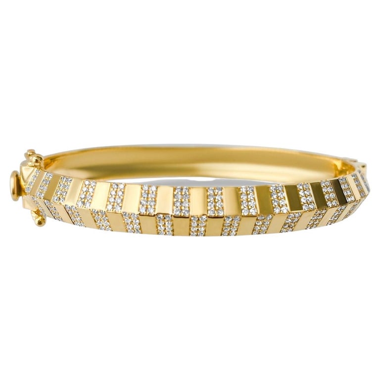 Pinstripe Strength Knife Edge Diamond Chubby Bangle Bracelet For Sale
