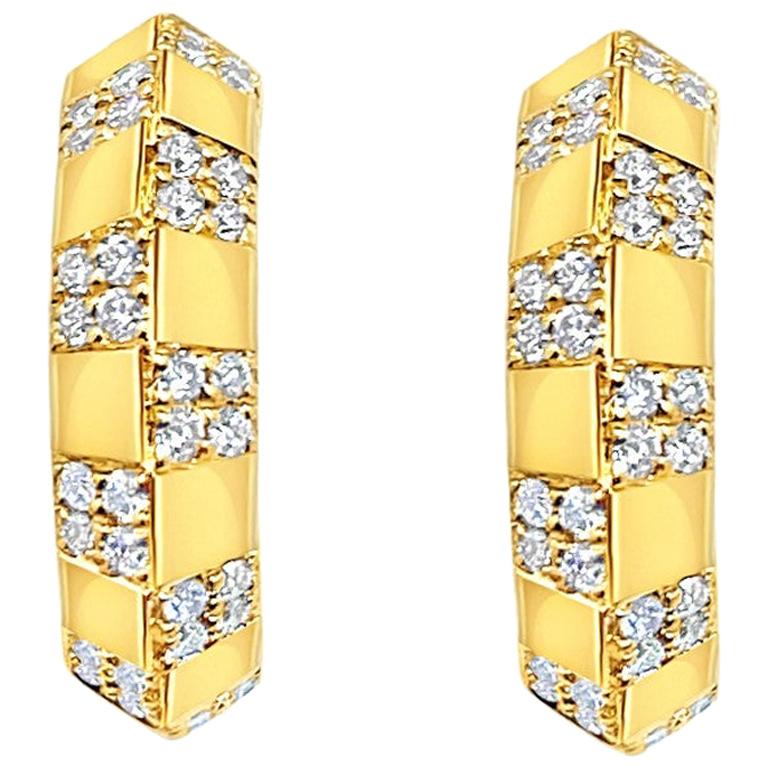 Women's or Men's Pinstripe Strength Knife Edge Diamond Earring White Gold For Sale